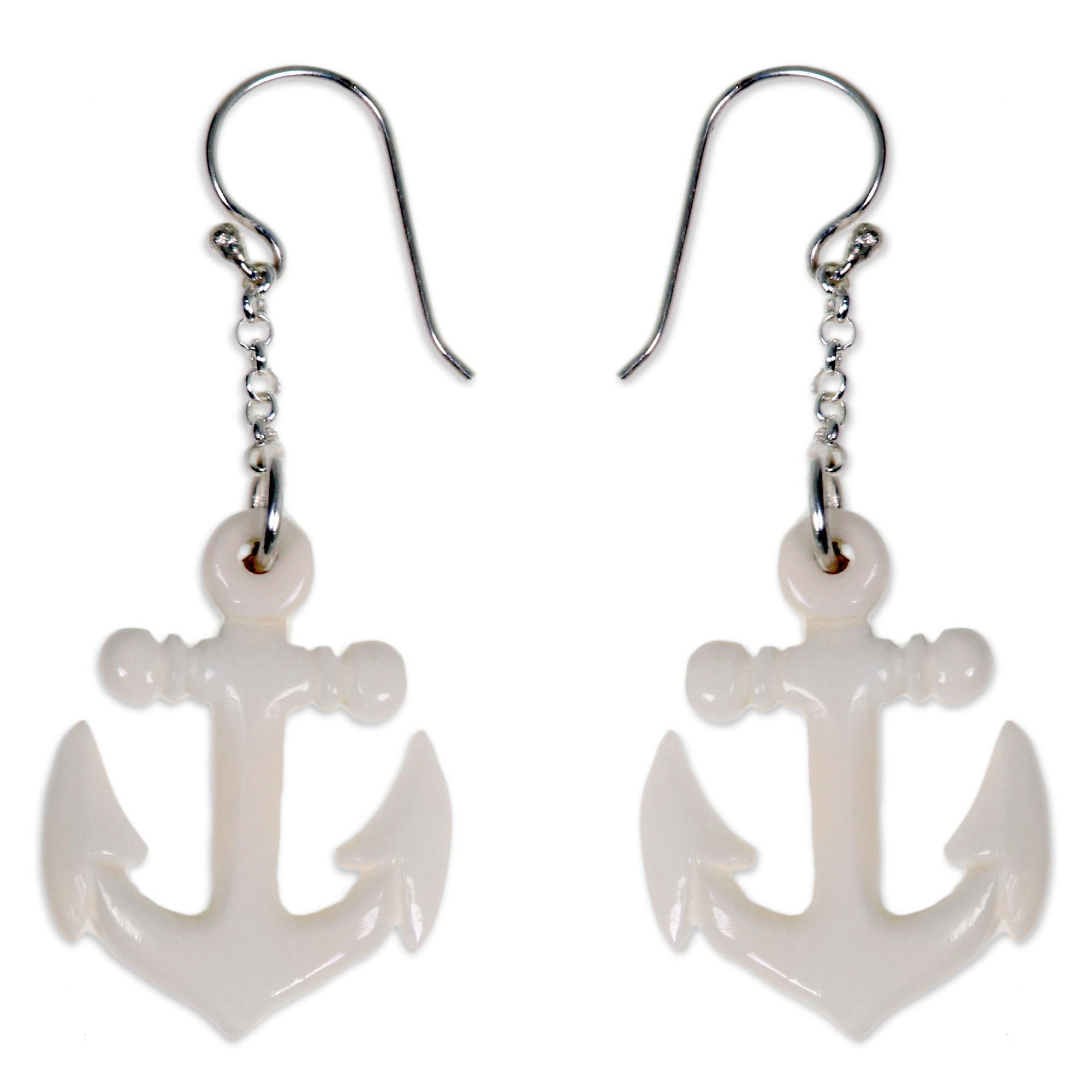 Premium Hand-Carved Bone Anchor Earrings - Bali Artisan Jewelry Collection