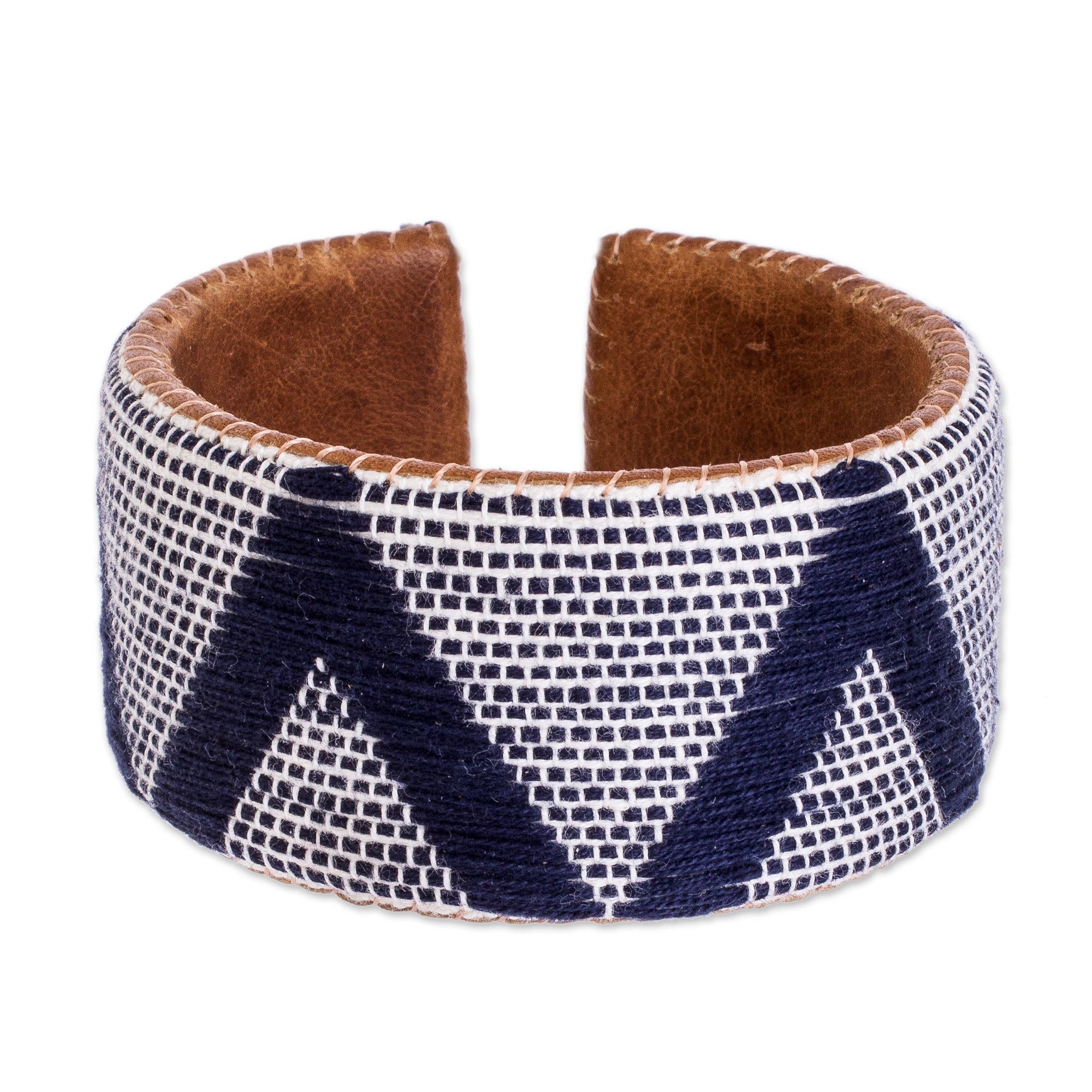 Premium Artisan Blue & White Leather Bracelet - Handcrafted in Guatemala