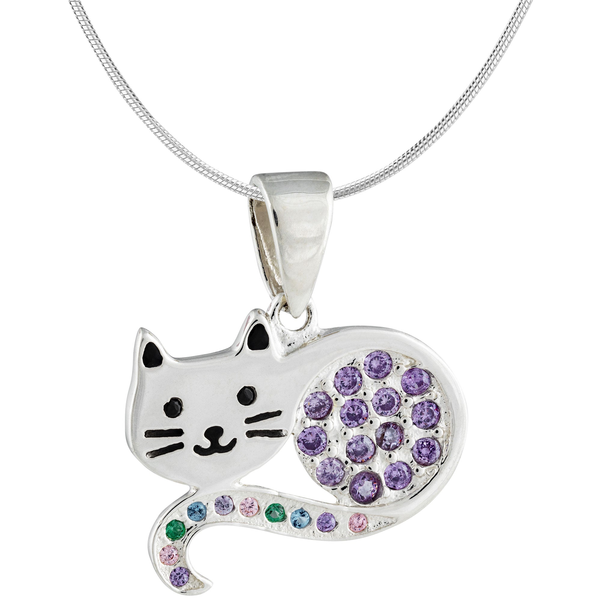 Premium Sterling Silver Cat Necklace with Swarovski Crystals