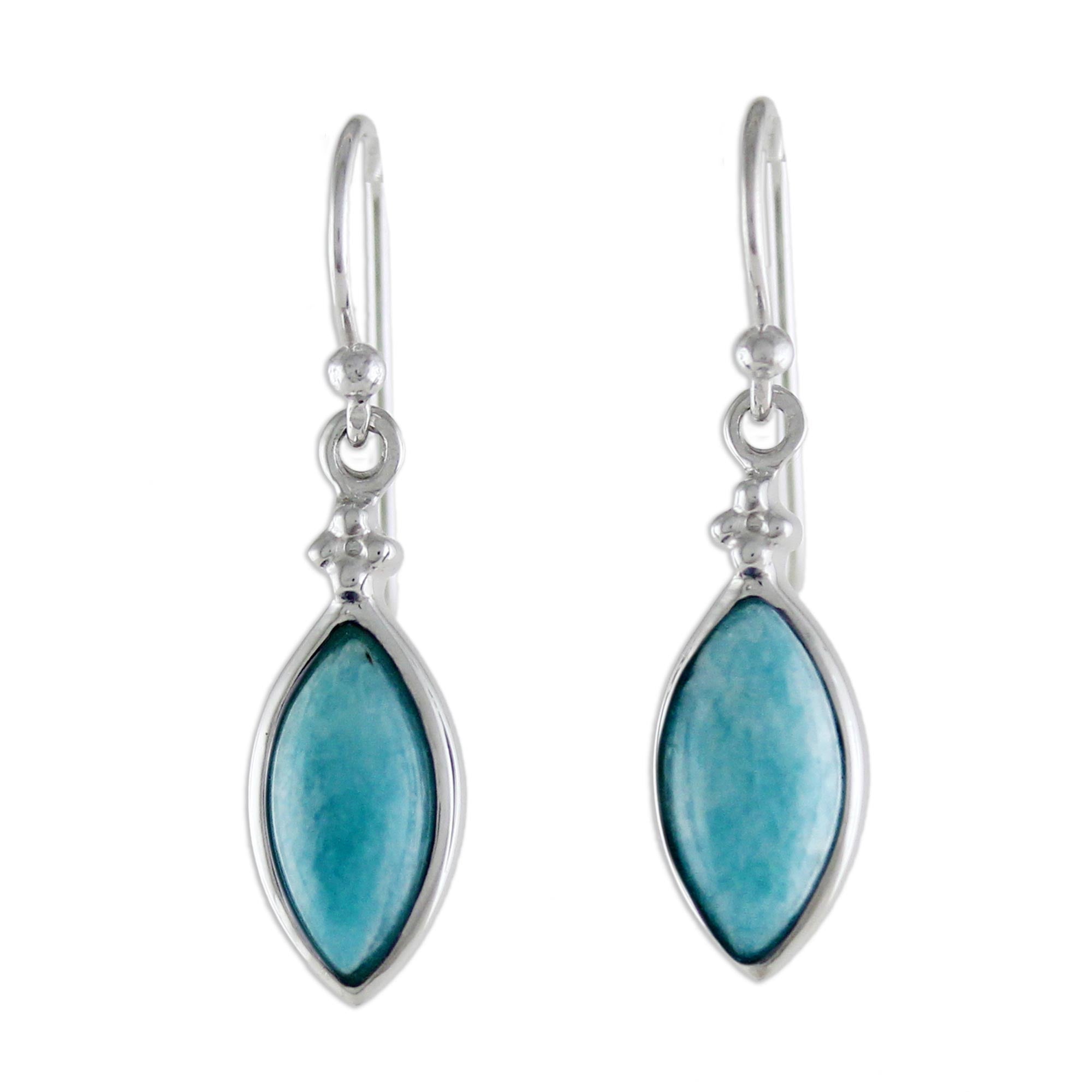 Premium Rhodium Plated Sterling Silver Dangle Earrings with Reconstituted Turquoise