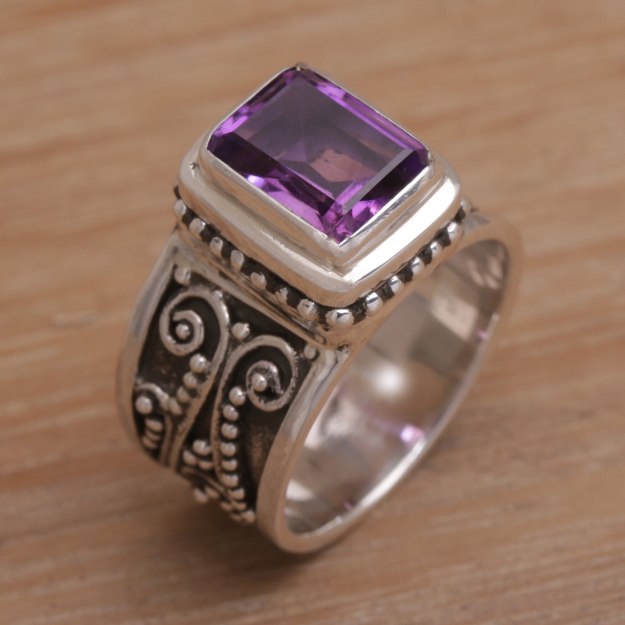 Premium Handcrafted 925 Sterling Silver Amethyst Cocktail Ring - Balinese Artisan Design