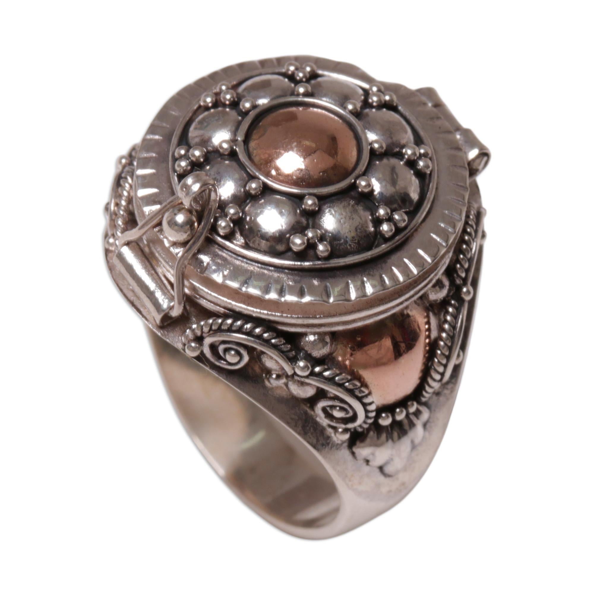 Premium Shining Secrets Sterling Silver & Gold Locket Ring - Handcrafted in Indonesia