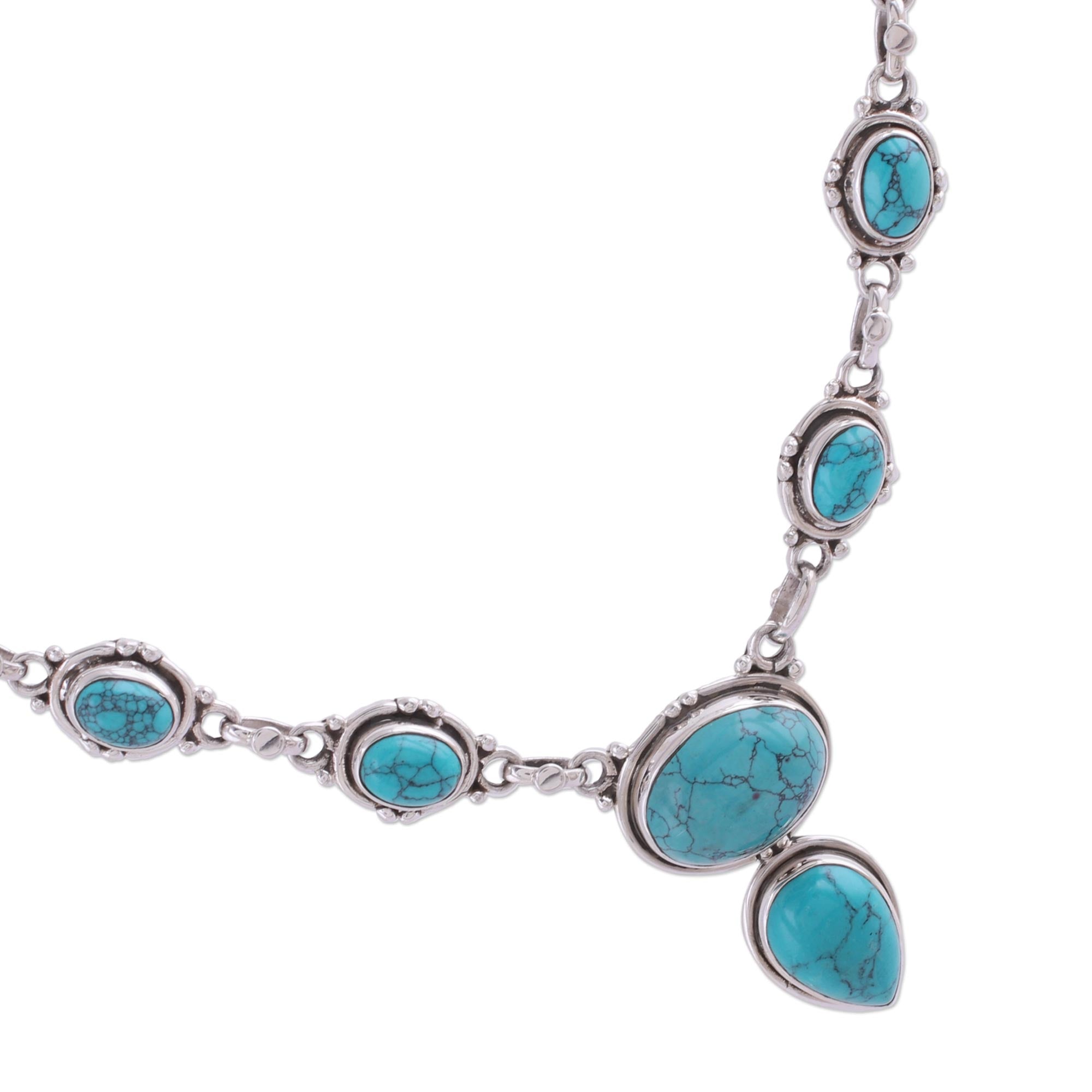 Premium Sky Dream Sterling Silver Y-Necklace with Blue Magnesite | Blue Stone Jewelry