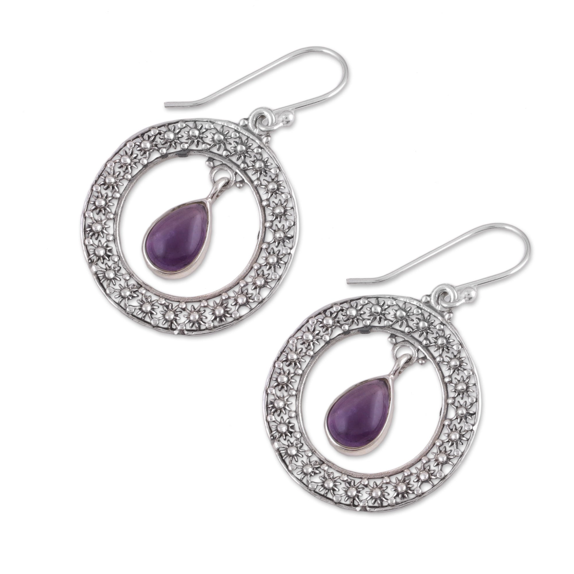 Premium Sterling Silver Amethyst Floral Dangle Earrings - Handcrafted Elegance