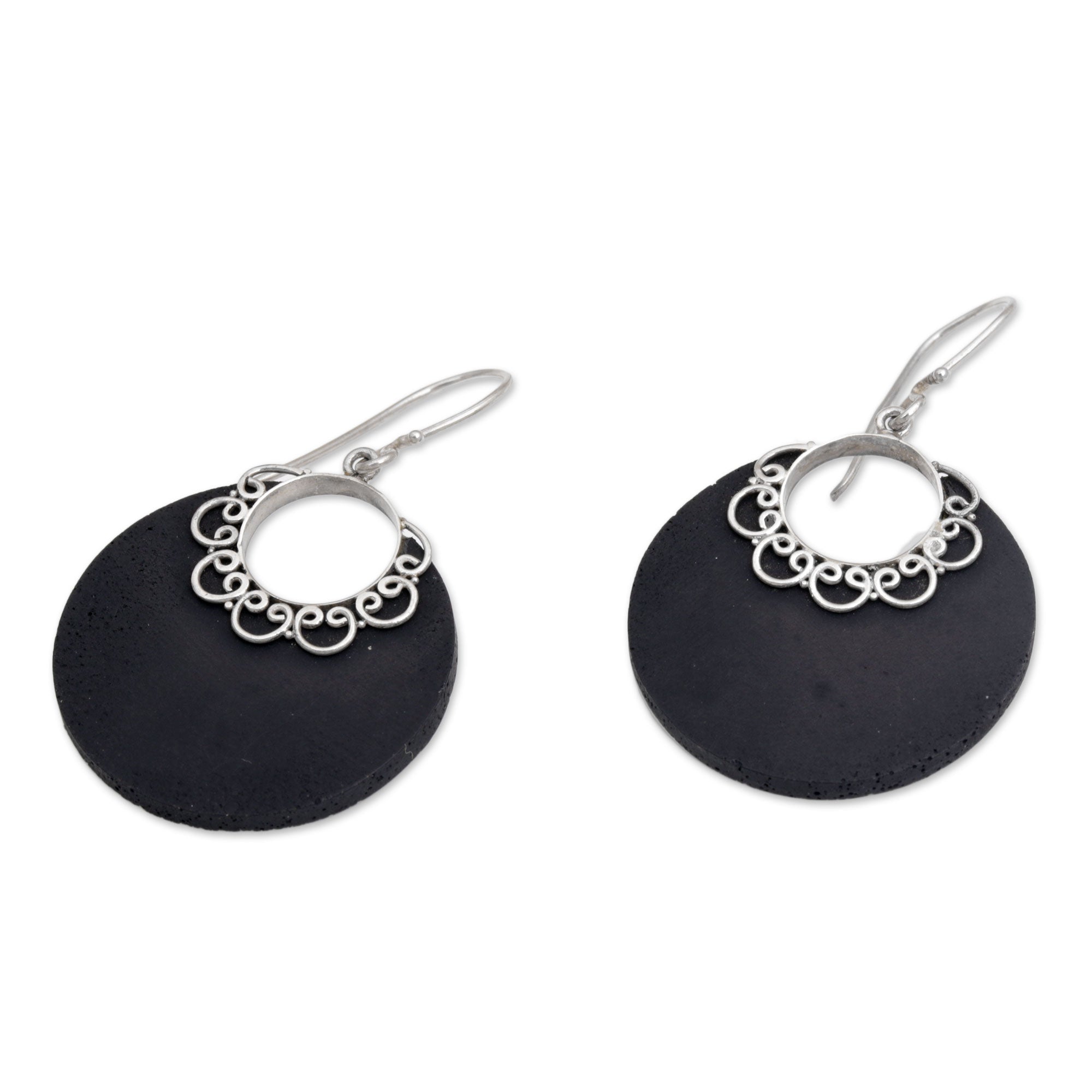 Premium Crescent Lace Sterling Silver Drop Earrings