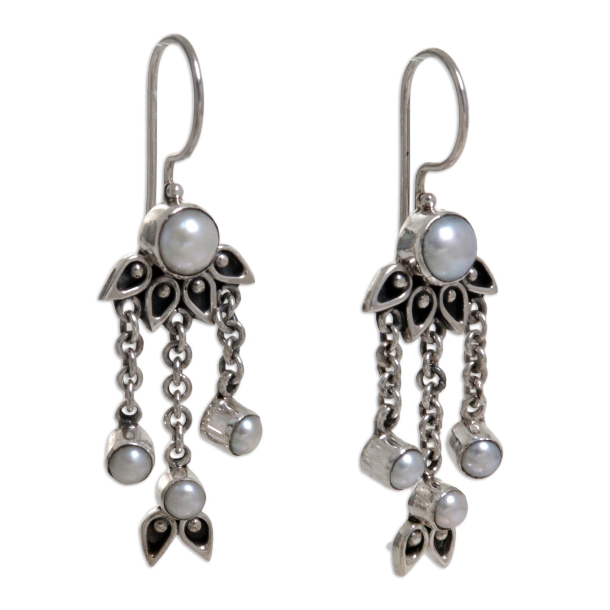 Premium Moonlight Lotus Pearl Chandelier Earrings - Handcrafted Sterling Silver