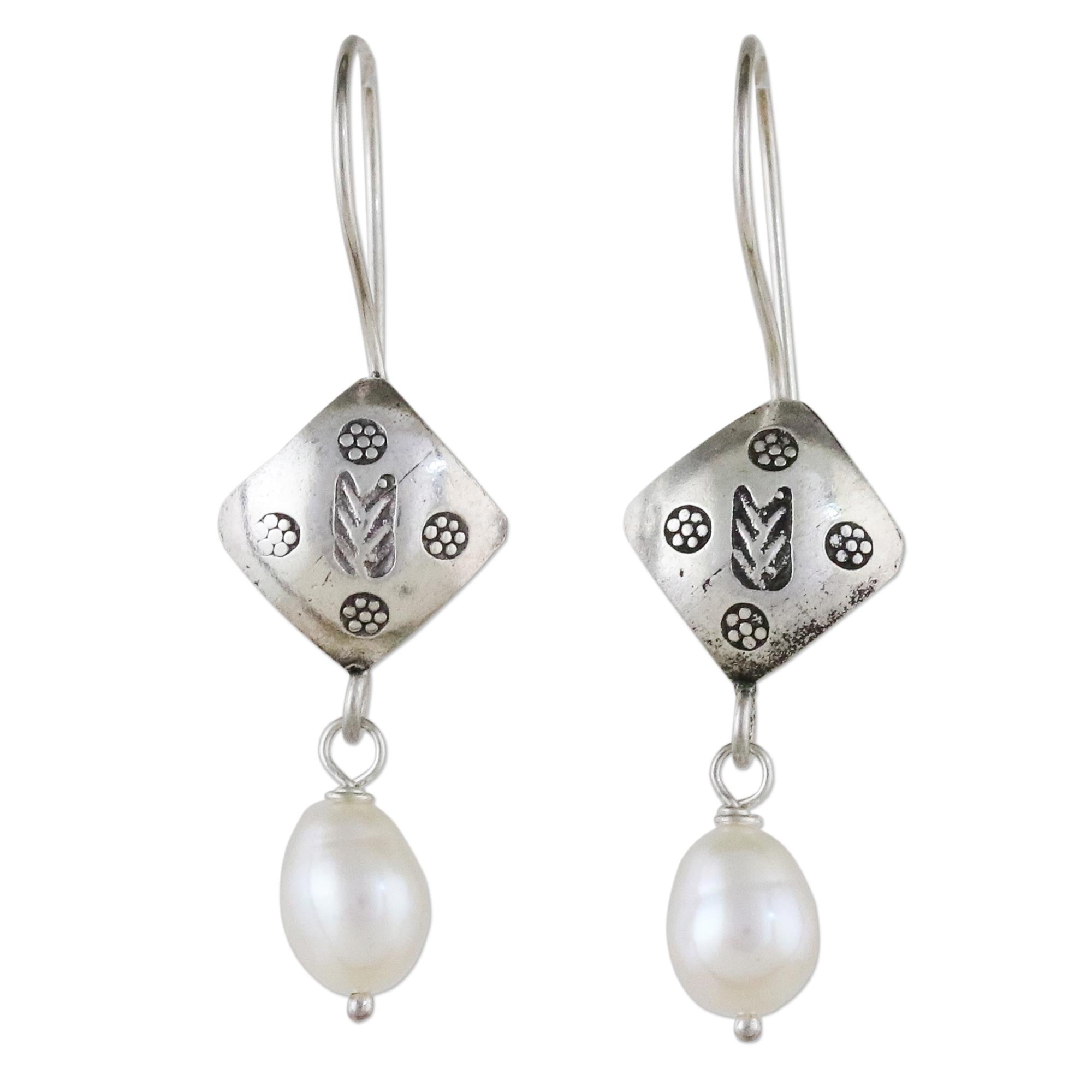 Premium Karen Hill Tribe Silver & Pearl Dangle Earrings