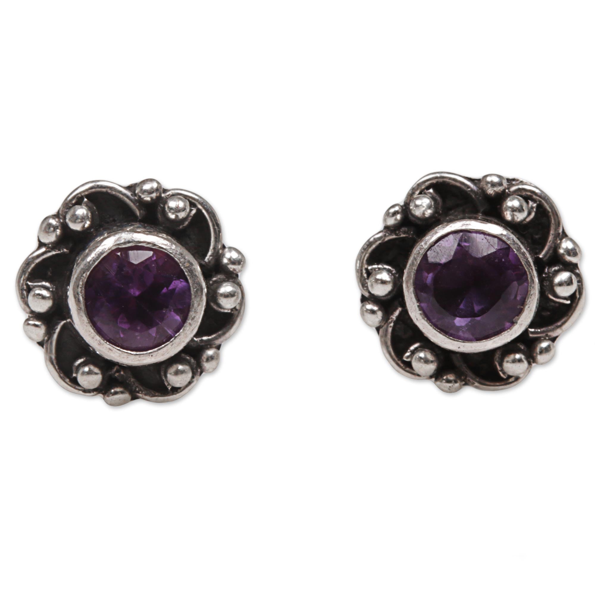 Premium Purple Amethyst Stud Earrings – Handcrafted Elegance