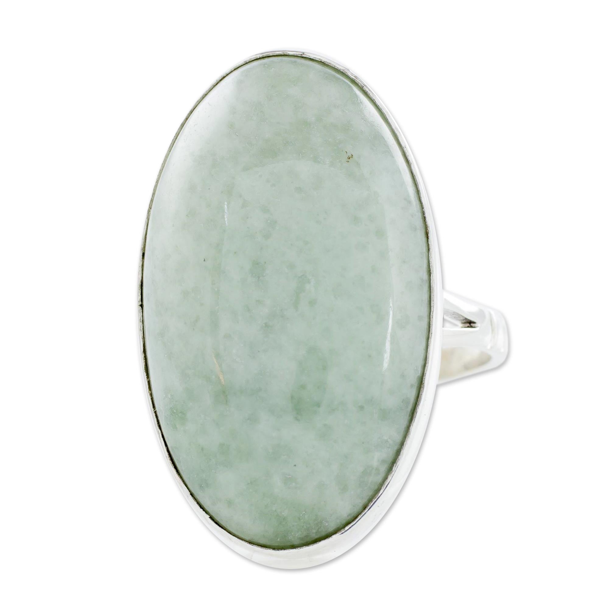 Premium Minimalist Jade and Silver Ring – Handcrafted Elegance in Pale Green