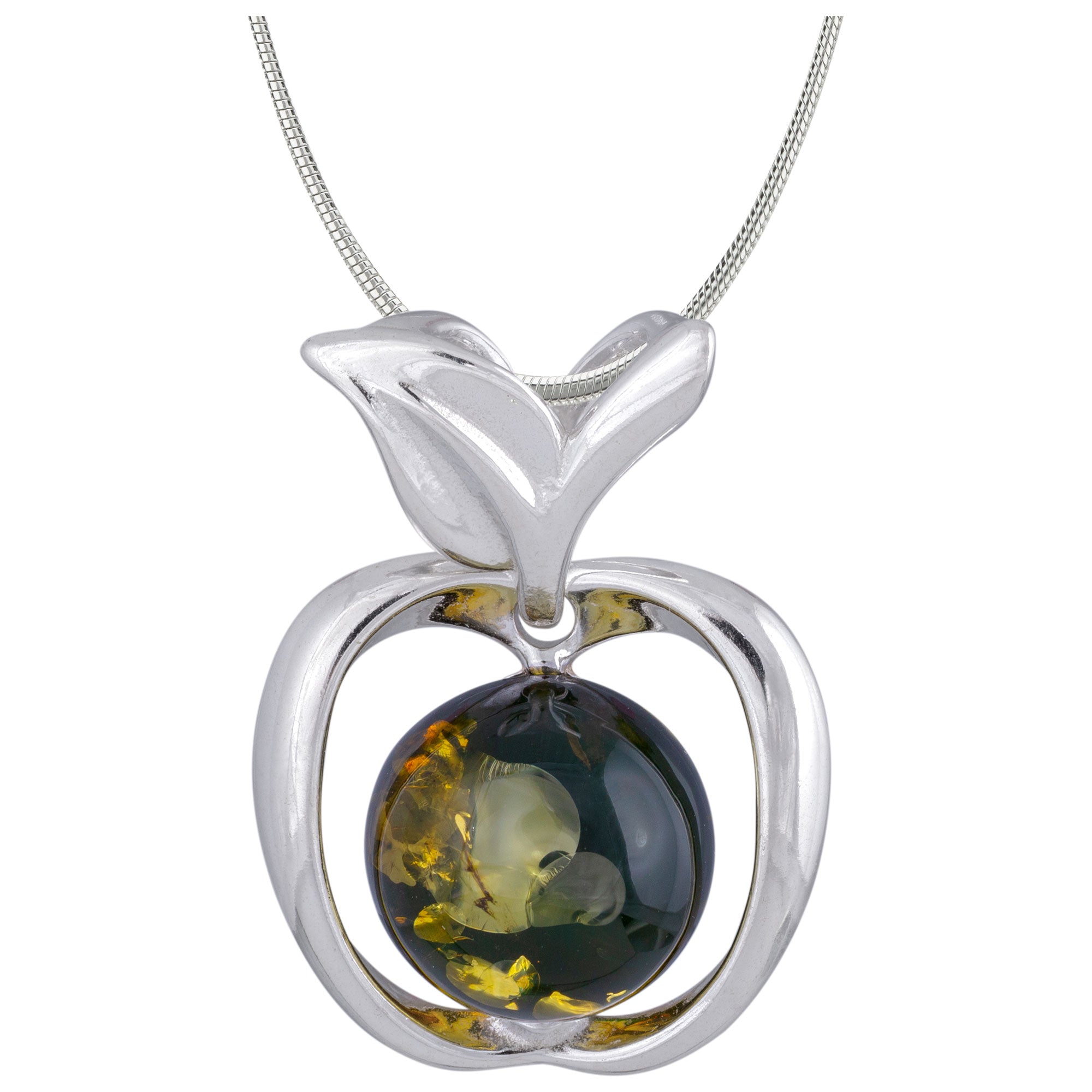 Premium Sterling & Baltic Amber Apple Necklace - Handcrafted Elegance