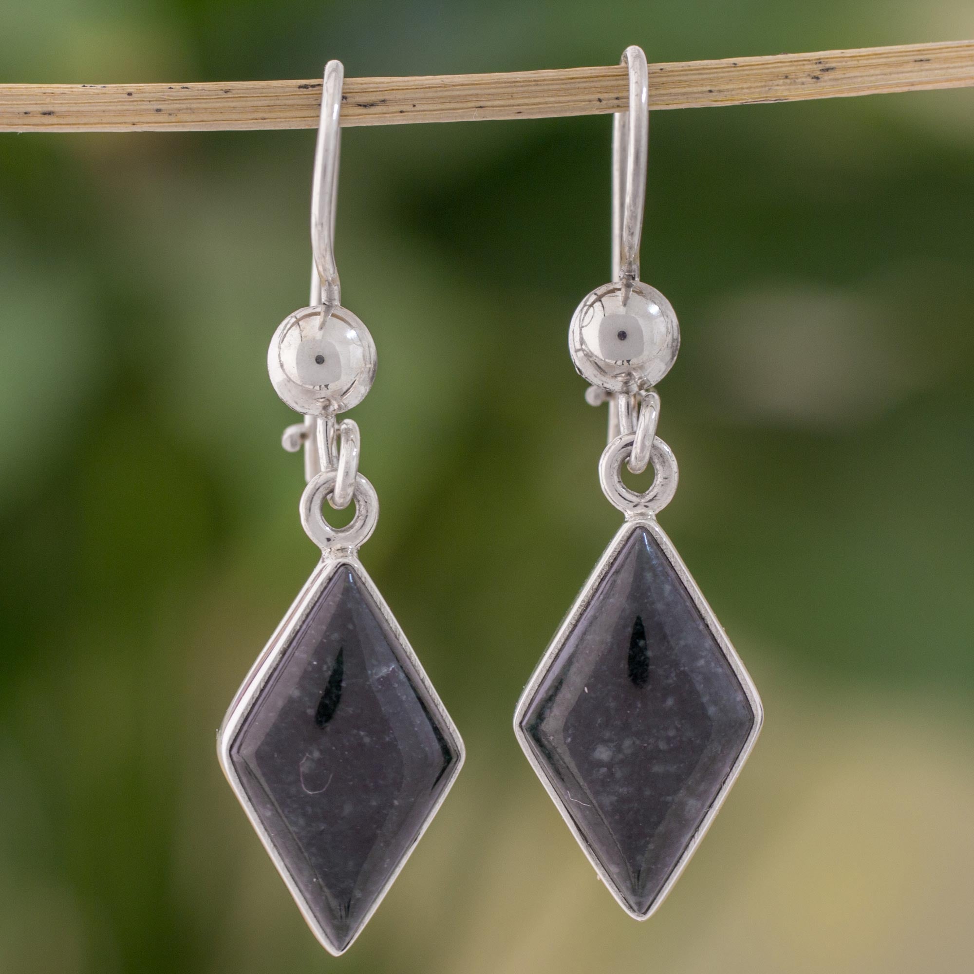 Premium Dark Verdant Jade Dangle Earrings with Sterling Silver Hooks