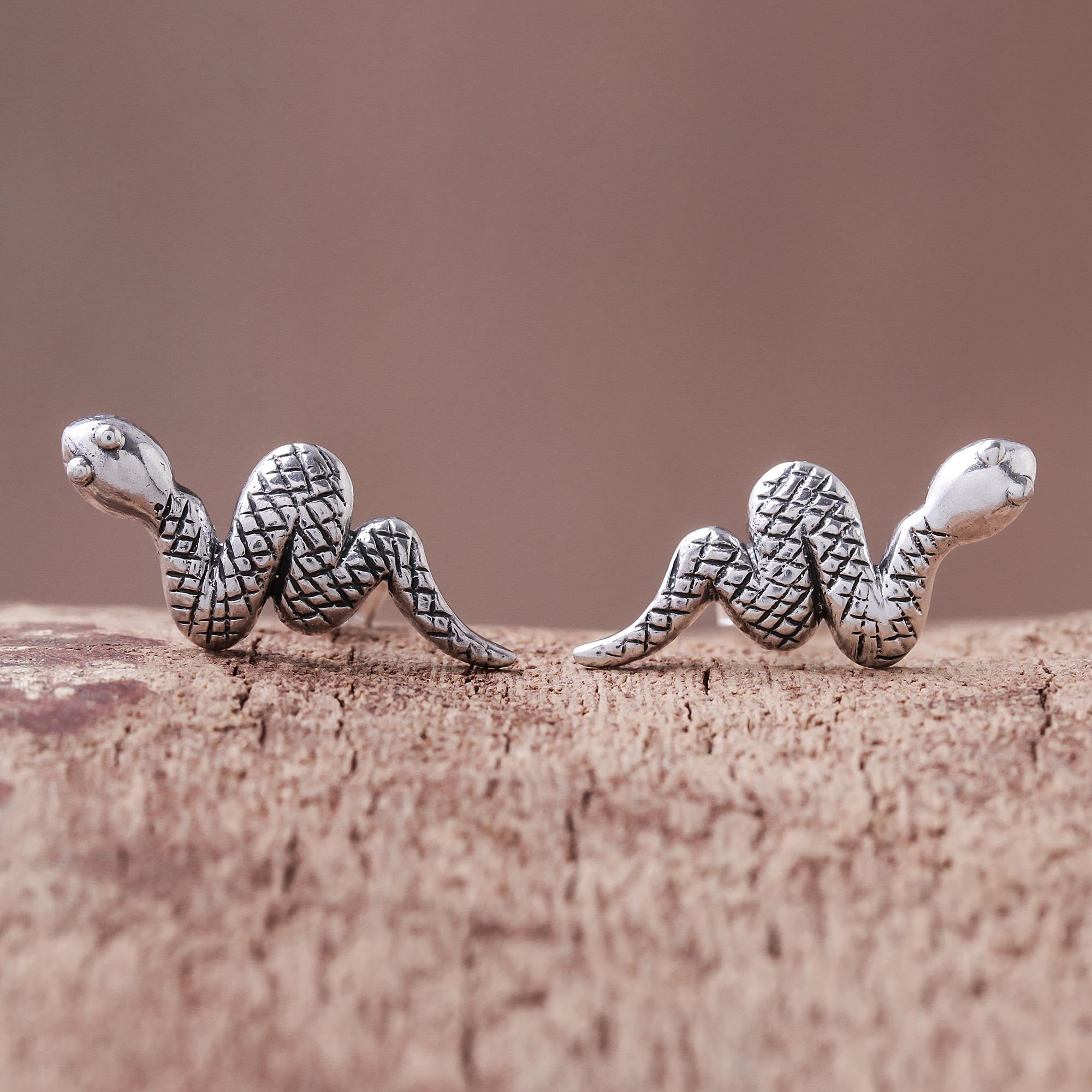 Premium Sterling Silver Snake Button Earrings – Handcrafted in Thailand