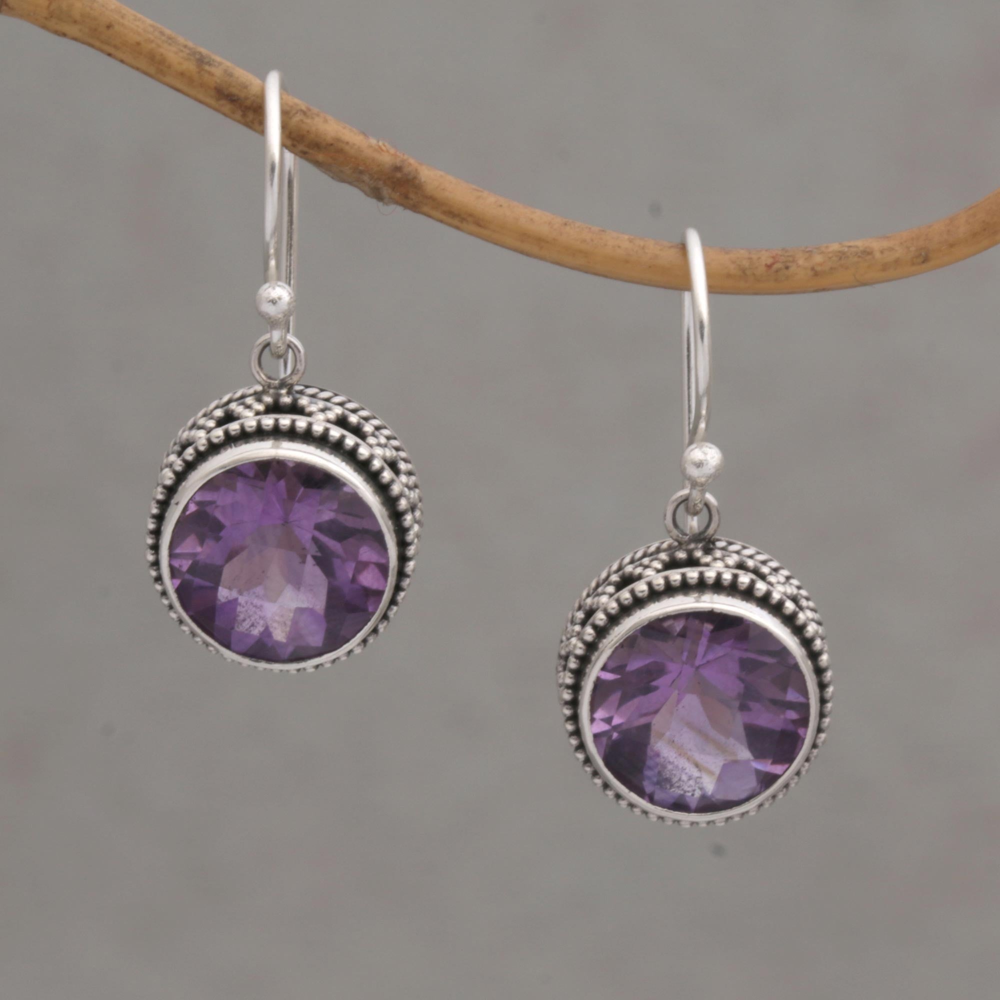 Premium Sparkling Haven Amethyst Dangle Earrings - Handcrafted Sterling Silver Jewelry