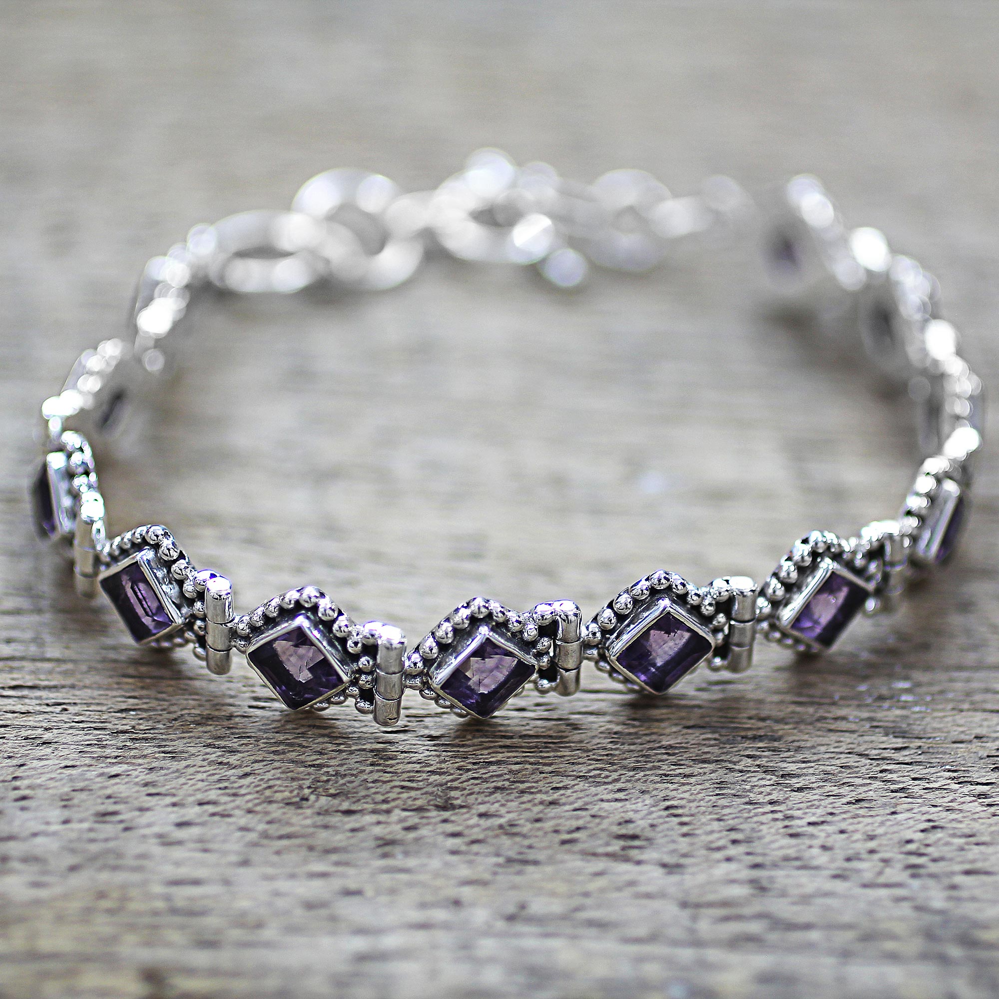 Premium Purple Voyage Amethyst Sterling Silver Tennis Bracelet – Handcrafted in India