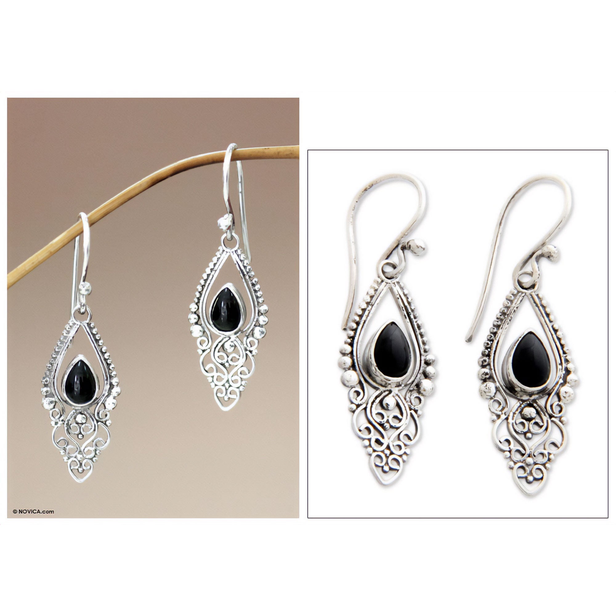 Premium Black Fern Sterling Silver Earrings - Handcrafted Elegance