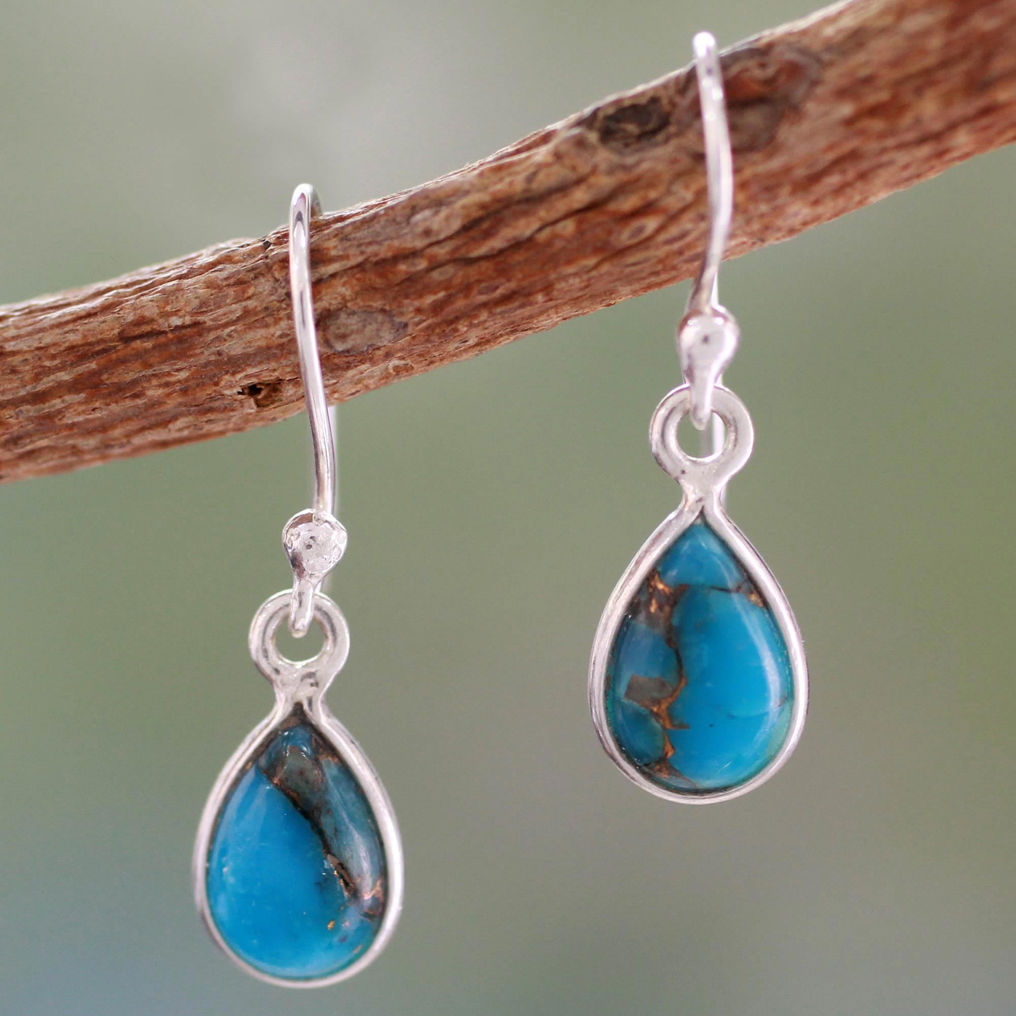 Premium Blue Goddess Turquoise Silver Dangle Earrings – Timeless Elegance