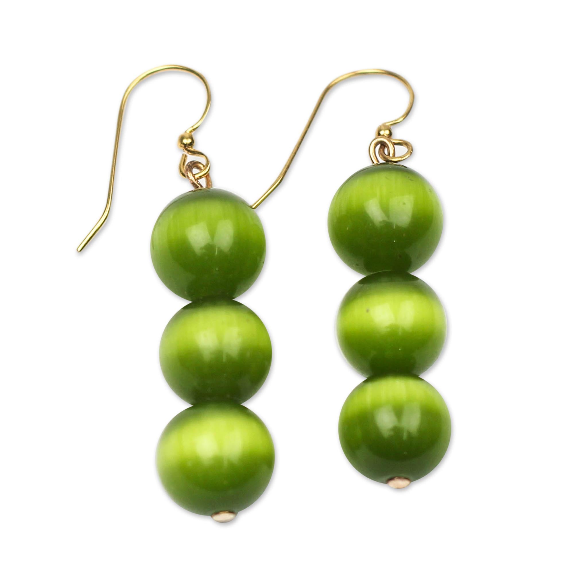 Premium Ghanaian Green Cat's Eye Dangle Earrings - Verdant Orbs Collection