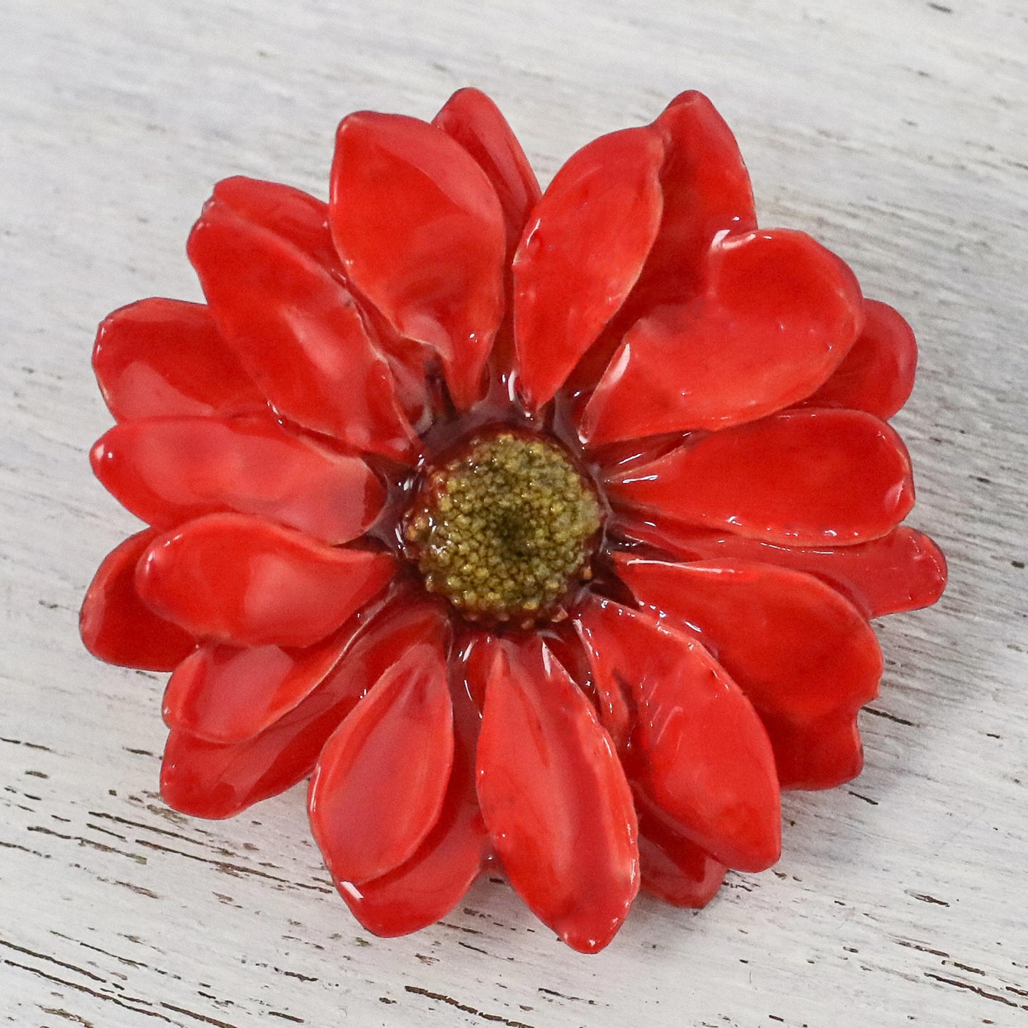 Premium Let It Bloom Cardinal Red Gold Plated Aster Brooch - Ultimate Nature-Inspired Accessory