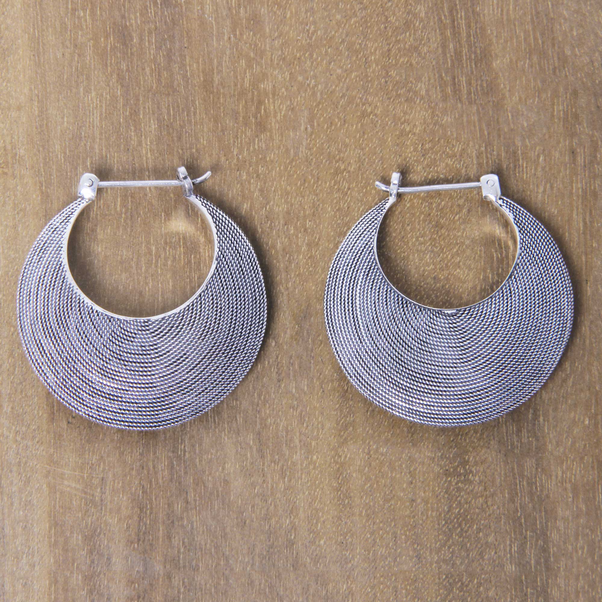 Premium Hypnotic Bali Moon Sterling Silver Hoop Earrings - Handcrafted in Bali