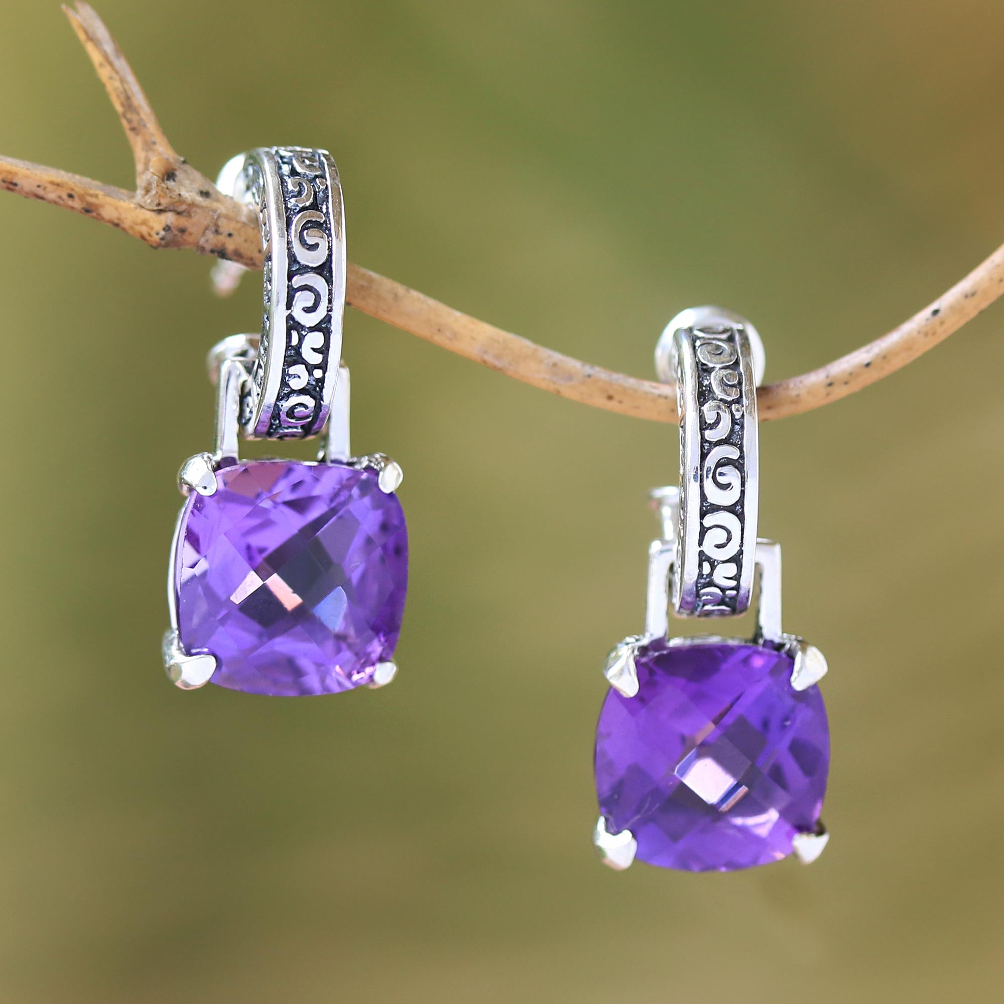 Premium Amethyst Buddha Hoops Earrings - Handcrafted Sterling Silver