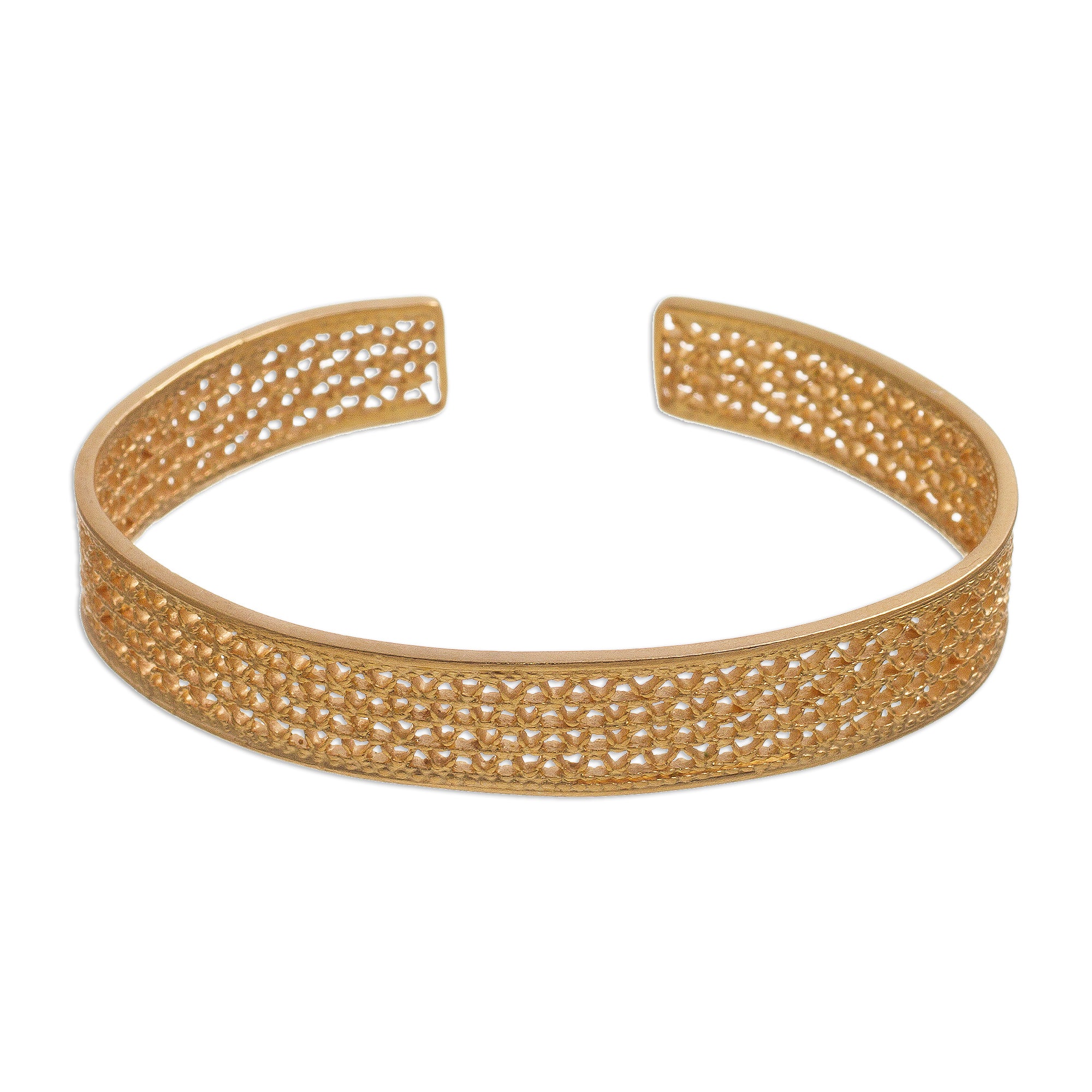 Premium Shining Elegance 21k Gold-Plated Sterling Silver Filigree Cuff Bracelet