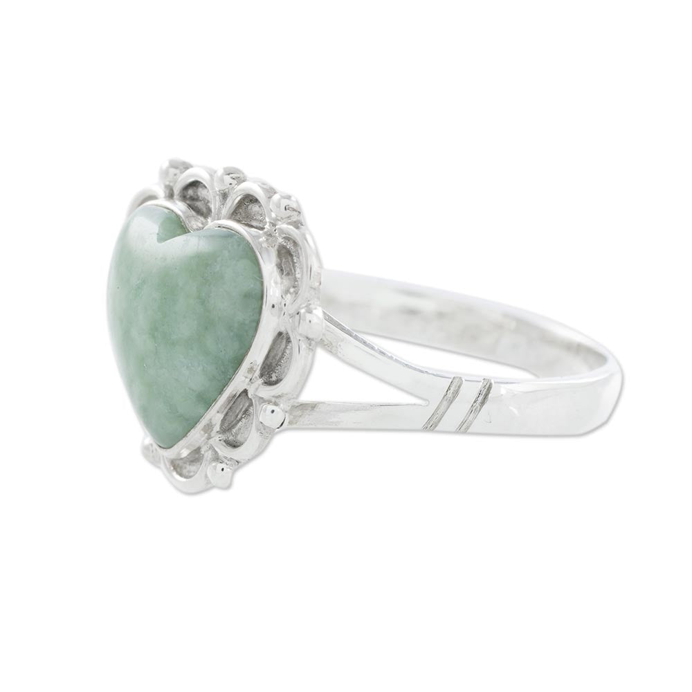 Premium Zinnia Love Jade Hearts Sterling Silver Ring - Handcrafted Elegance