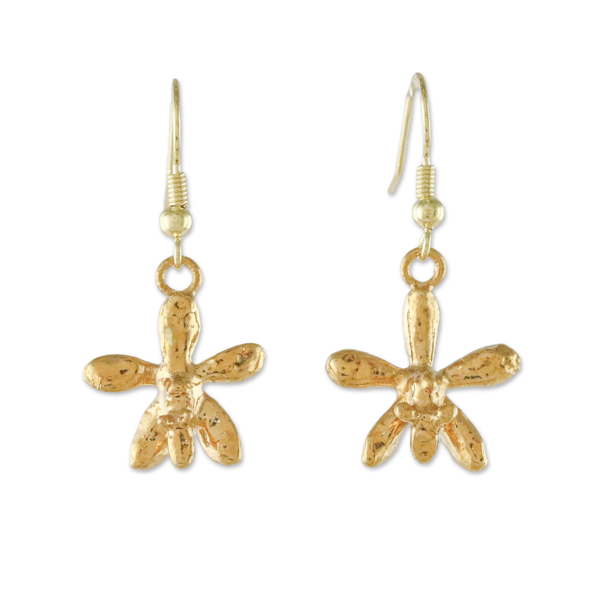 Premium Starry Orchid Gold Plated Dangle Earrings - Handcrafted in Thailand