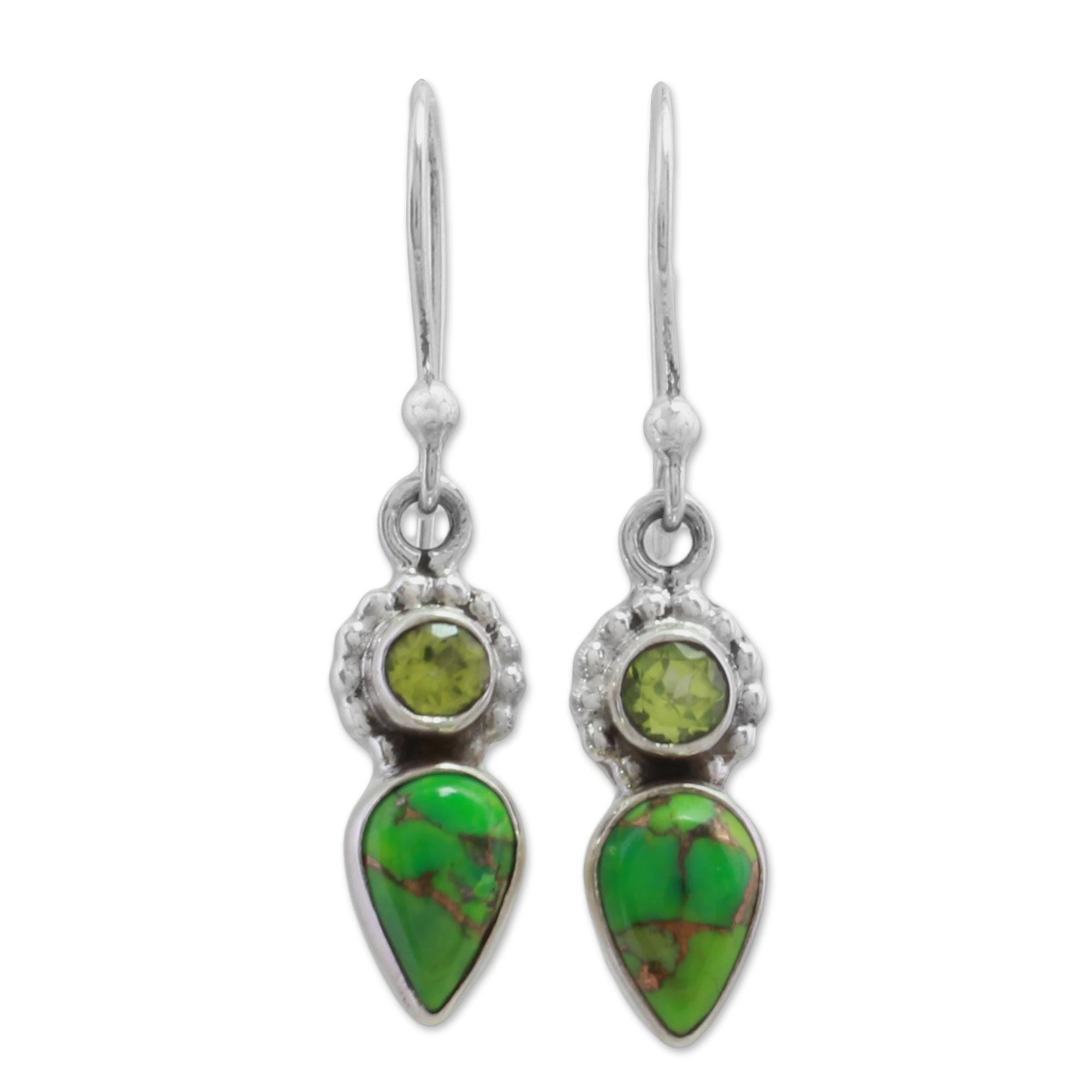 Premium Arbor Allure Peridot & Turquoise Dangle Earrings - Handcrafted Sterling Silver