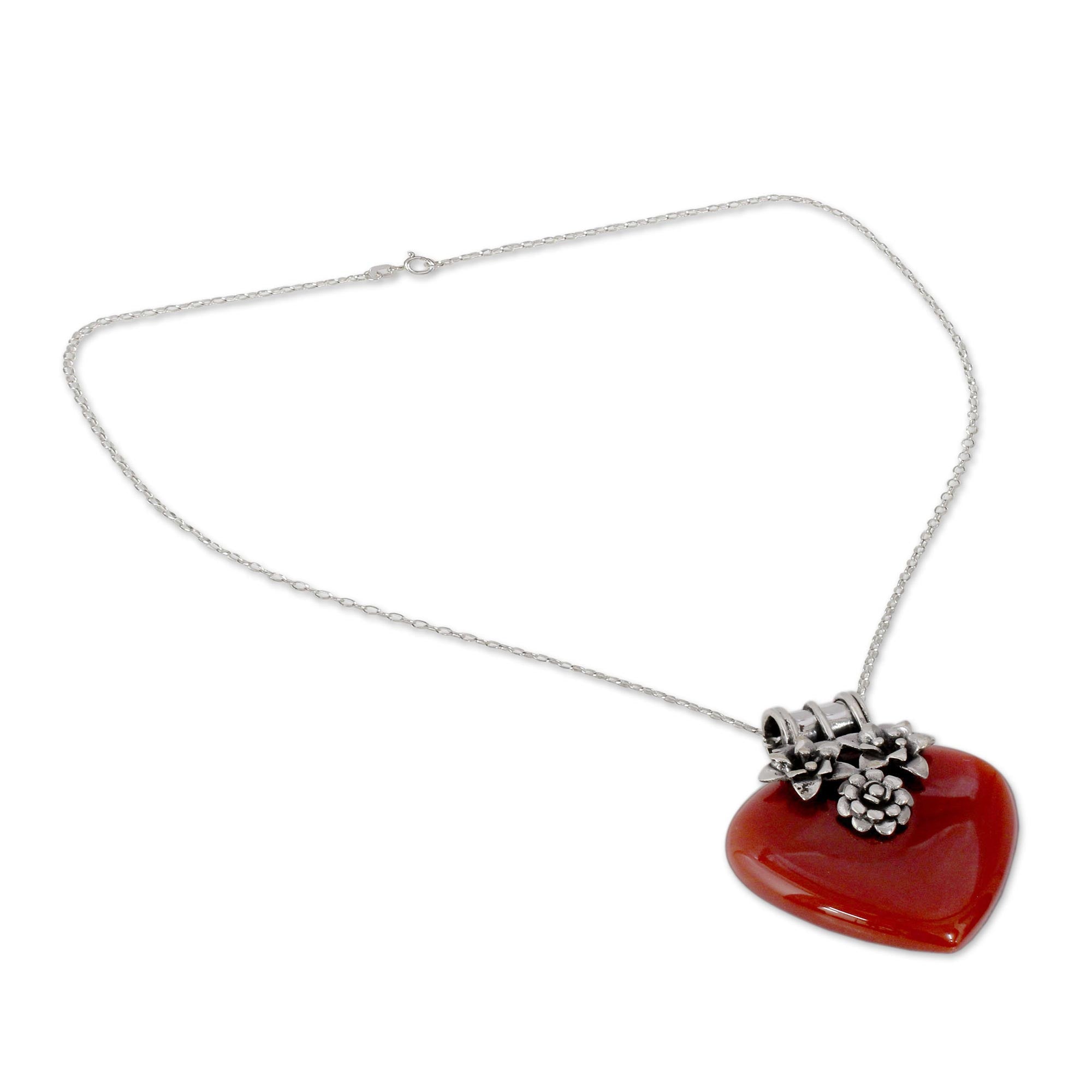 Premium Love Declared Heart Shaped Sterling Silver & Carnelian Necklace