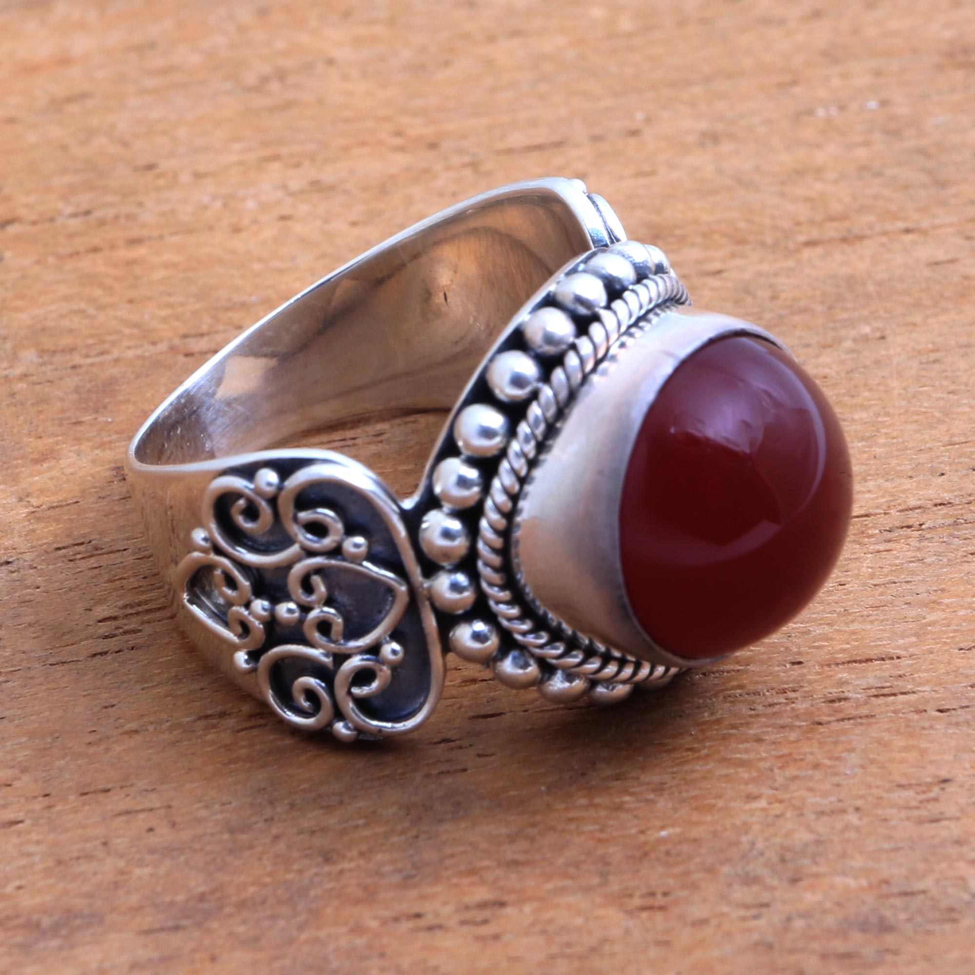 Premium Moonlight Carnelian Ring – Handcrafted Sterling Silver Jewelry from Bali