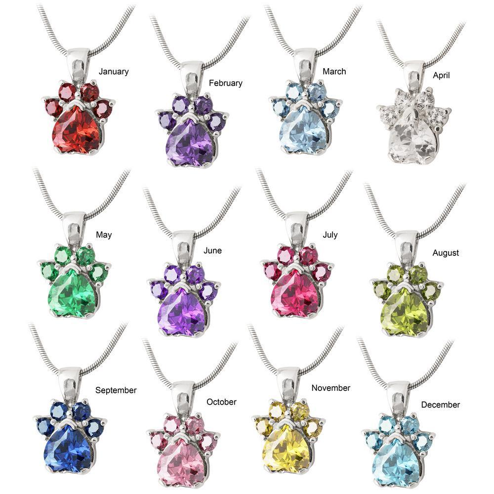 Premium Paw Print Birthstone Necklace - Handmade Sterling Silver