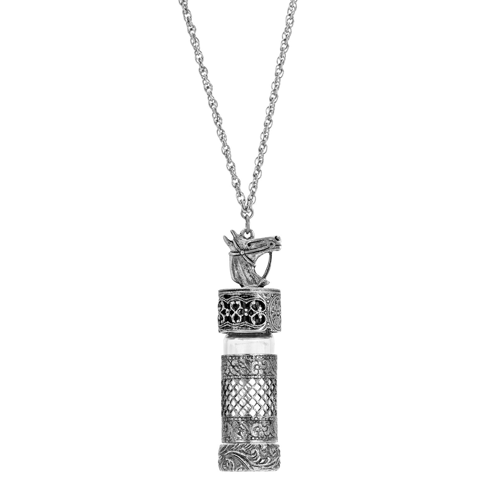 Premium 1928 Jewelry® Pewter Horse Vial Necklace with Floral Filigree