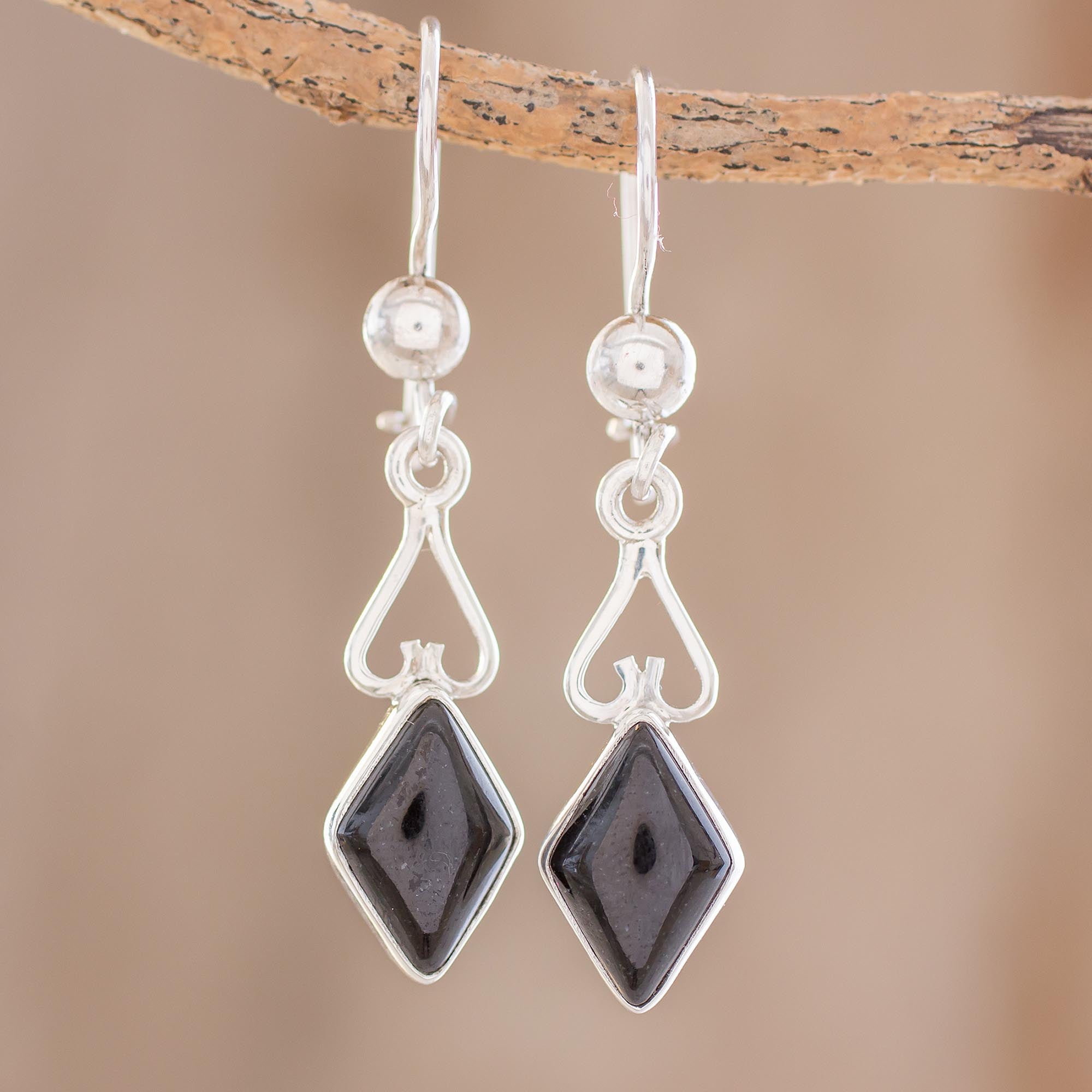 Premium Black Jade Diamond Dangle Earrings – Handcrafted Sterling Silver Jewelry