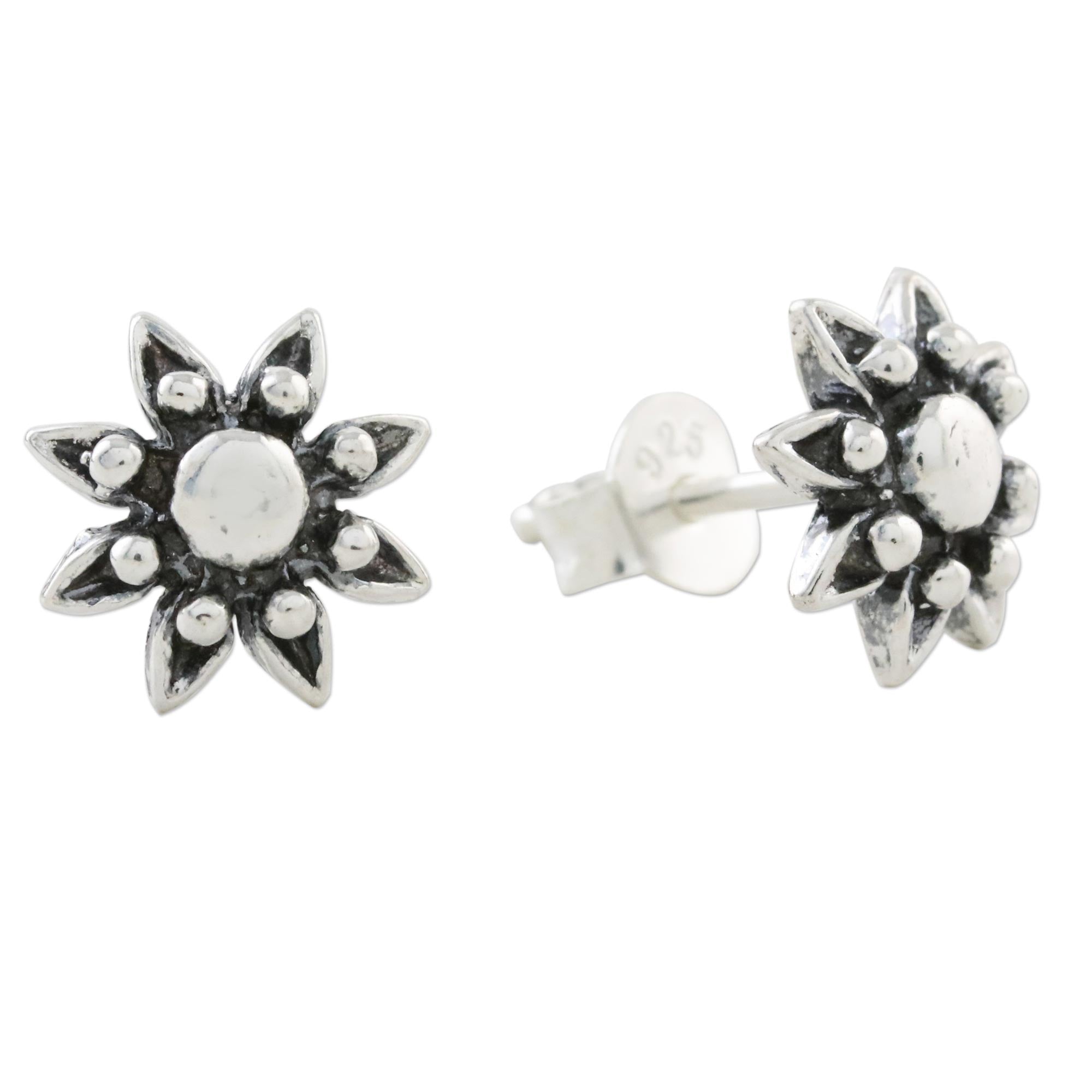 Premium Floral Elegance: Sterling Silver Stud Earrings from Thailand