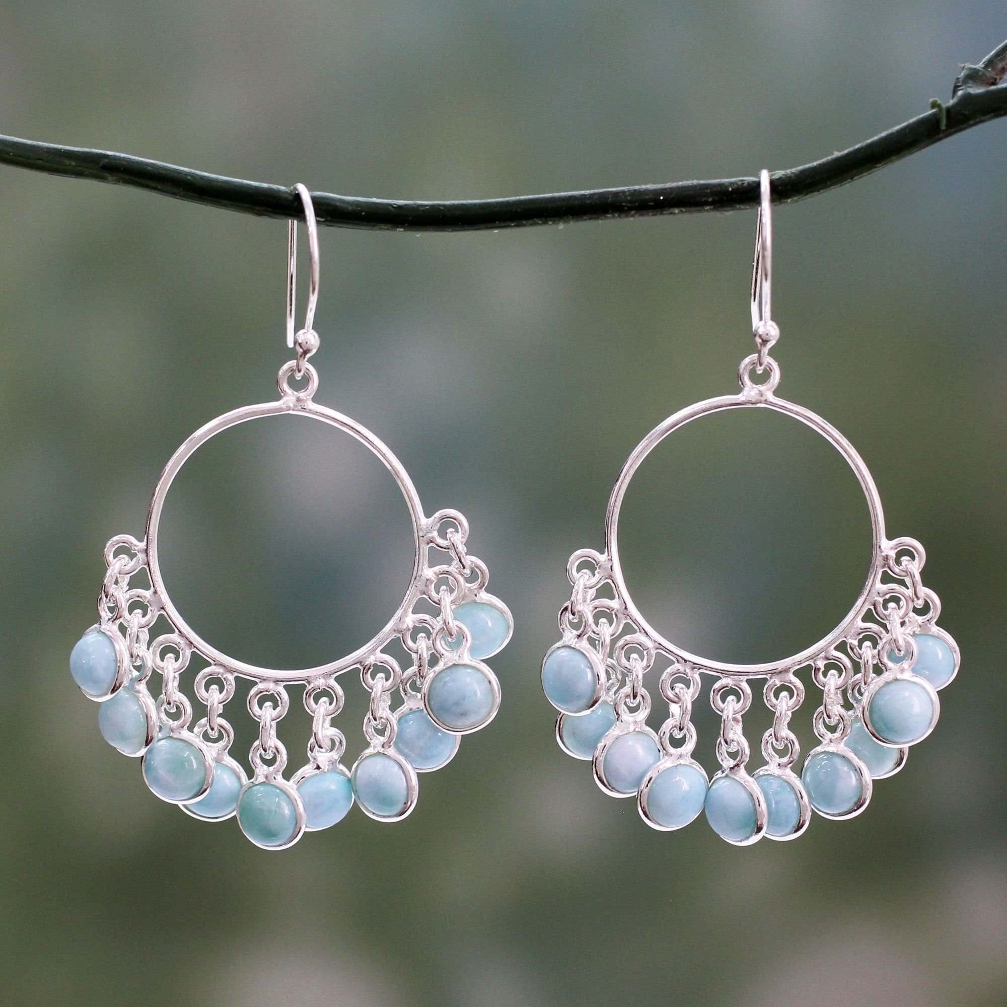 Premium Playful Petals Handmade Larimar Sterling Silver Chandelier Earrings