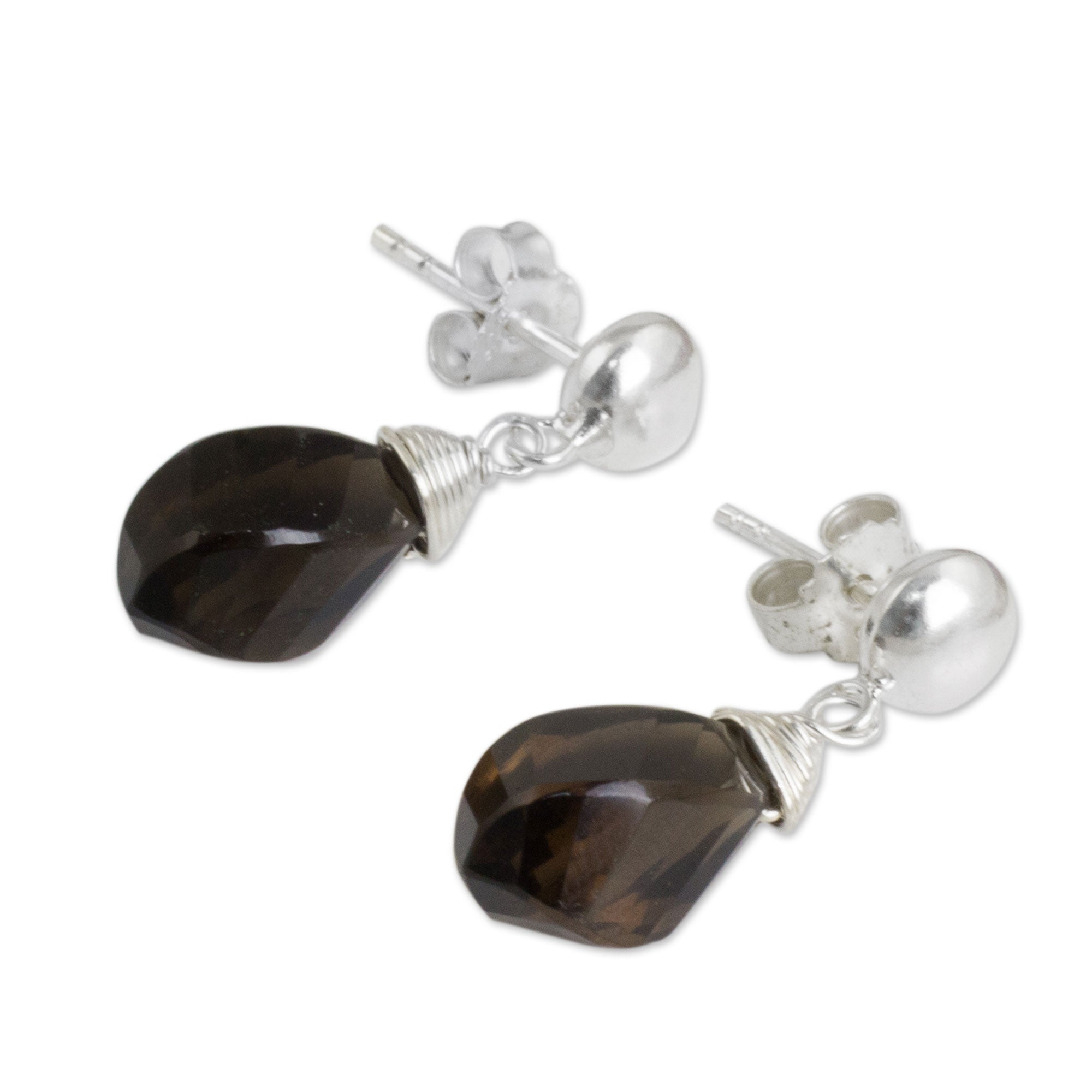 Premium Spiral Twist Smoky Quartz Dangle Earrings - Handcrafted in Chiang Mai