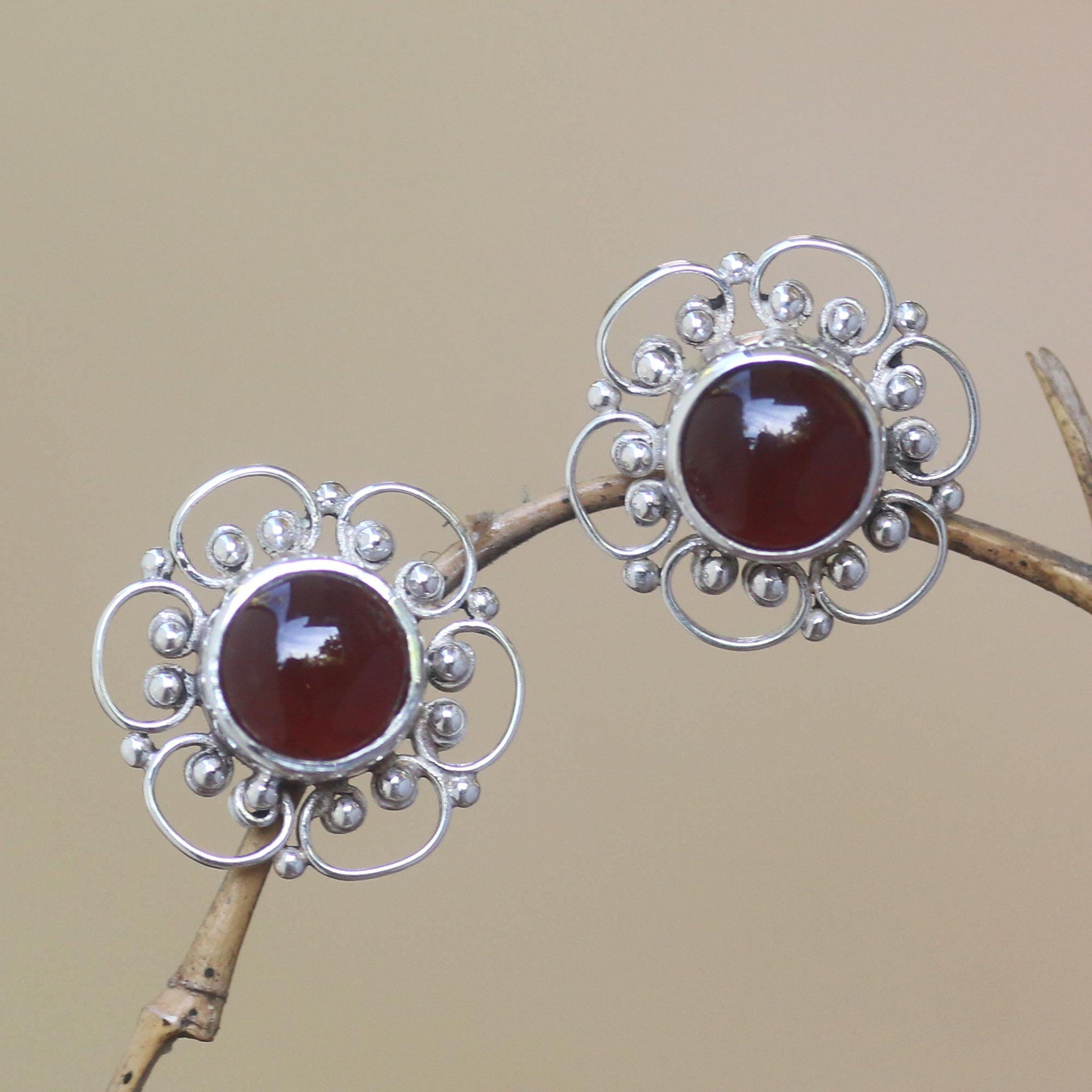 Premium Red Jepun Floral Carnelian Earrings - Handcrafted in Bali