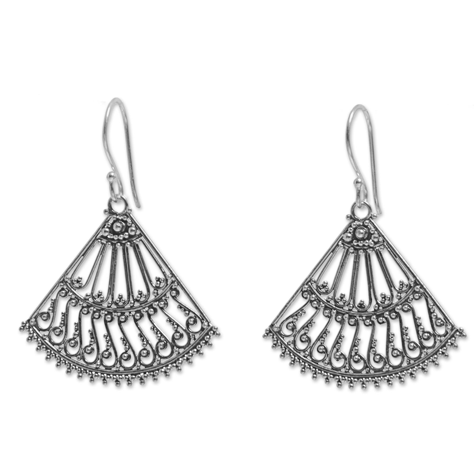 Premium Legong Dance-Inspired Sterling Silver Fan Dangle Earrings