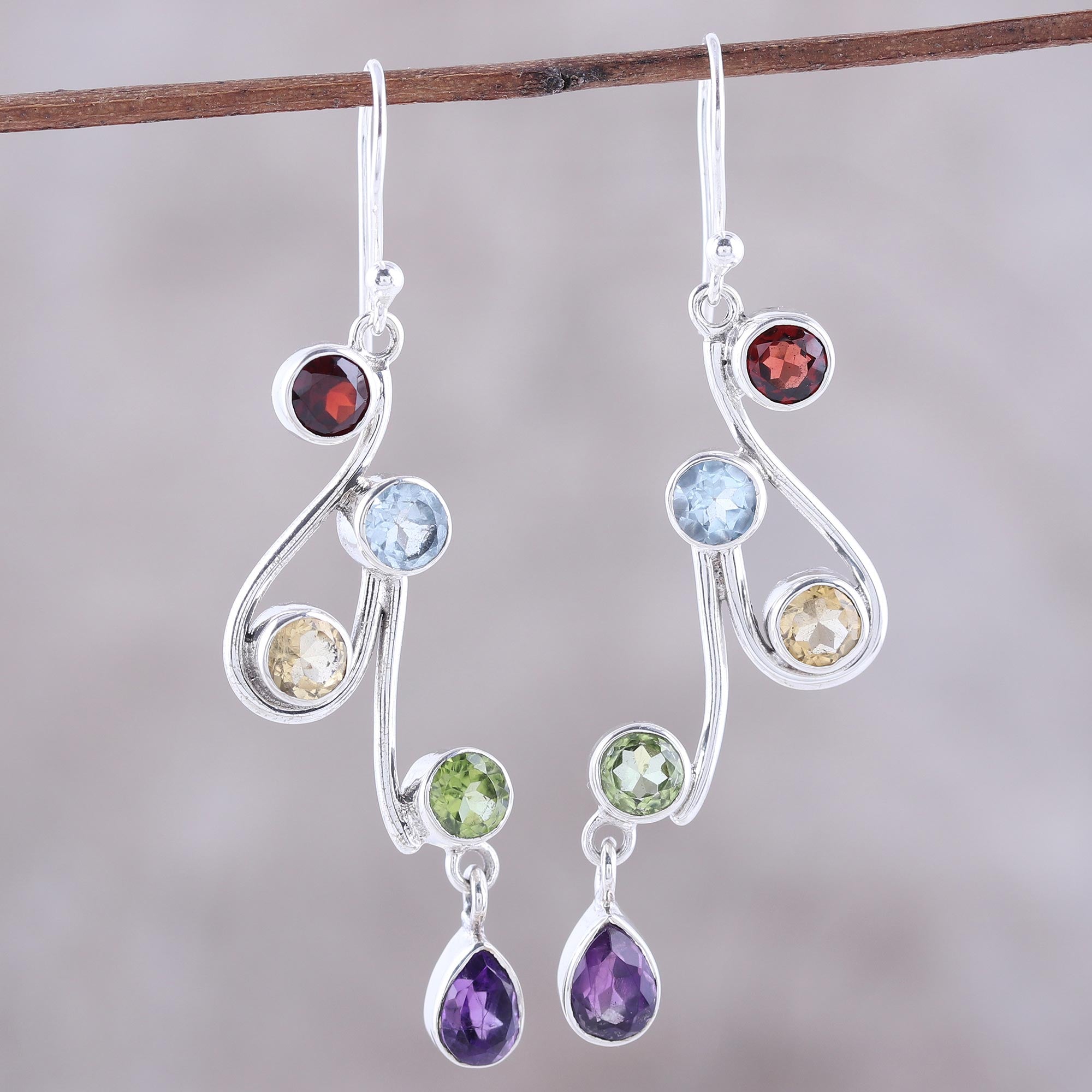 Premium Dancing Rainbow Multi-Gemstone Sterling Silver Dangle Earrings - Upgrade Your Style