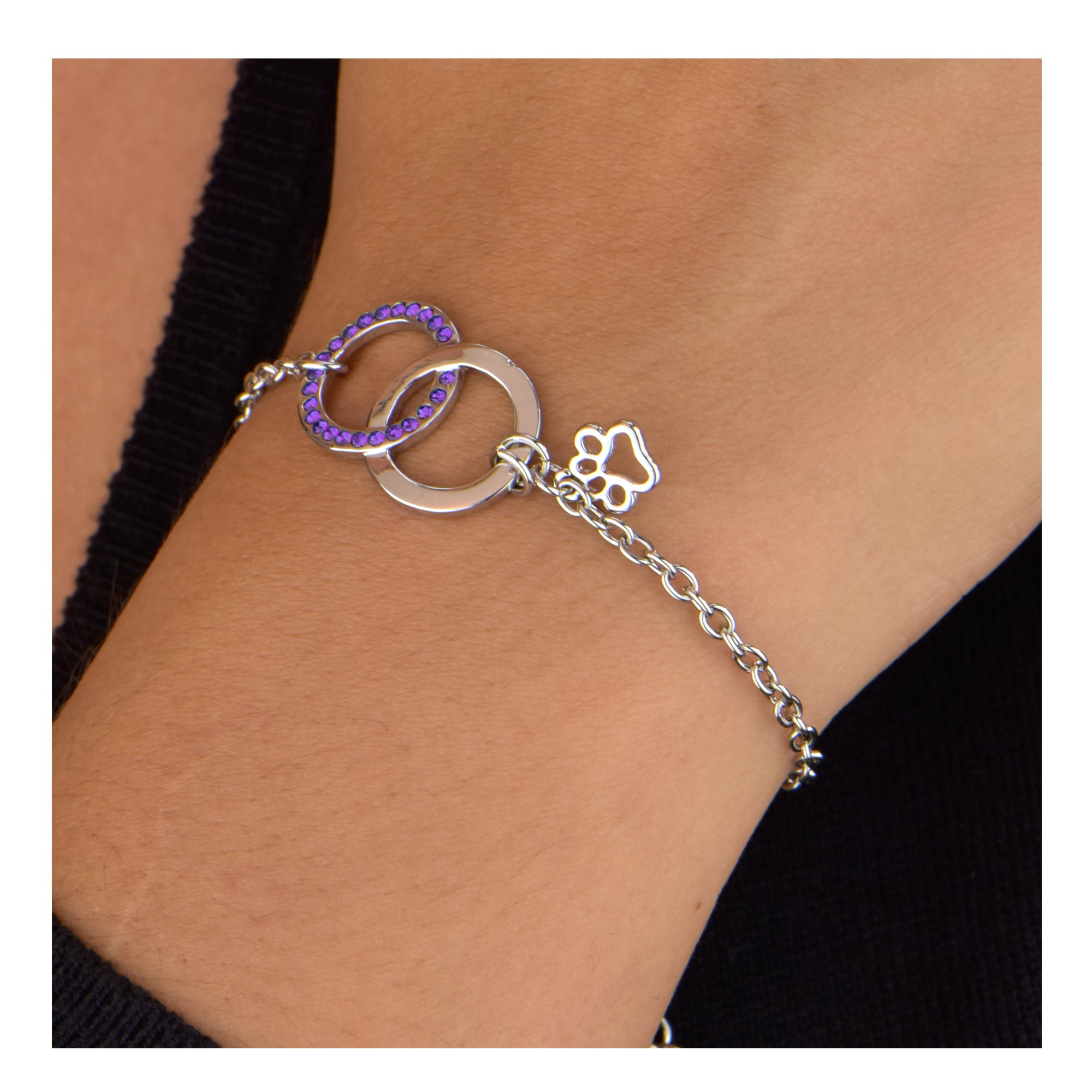 Premium Together Forever Purple Rhinestone Paw Bracelet