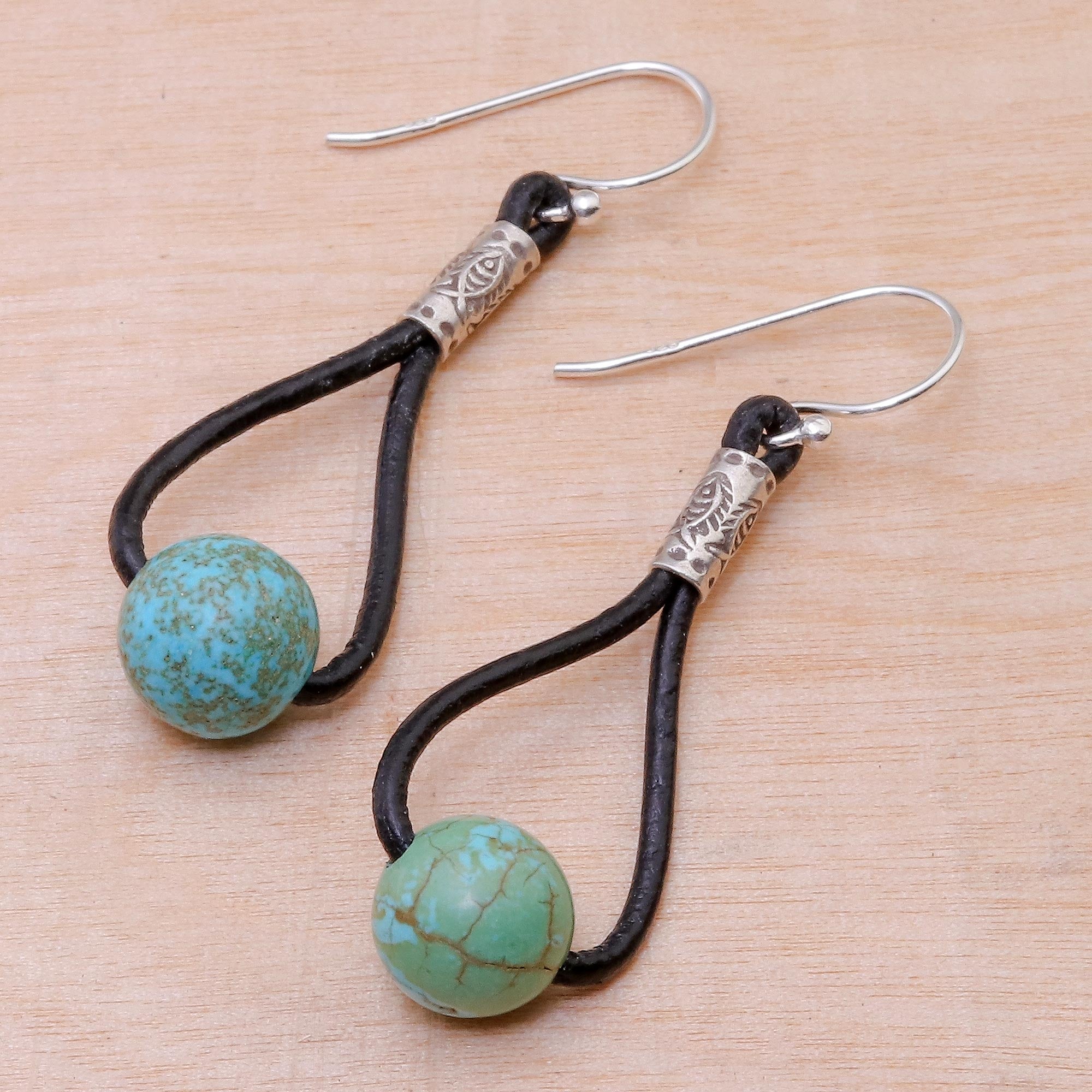 Premium Spring Passion Dangle Earrings – Handcrafted Howlite & Karen Silver with Leather