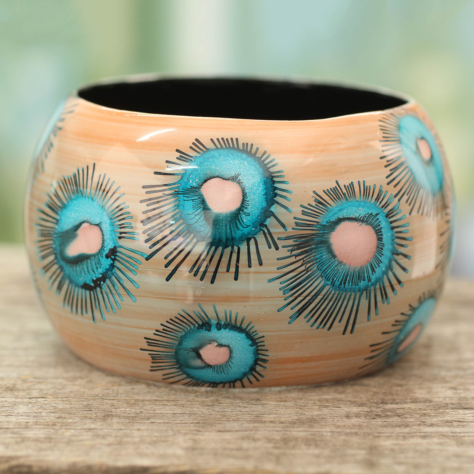 Premium Blue Anemone Wooden Bangle Bracelet