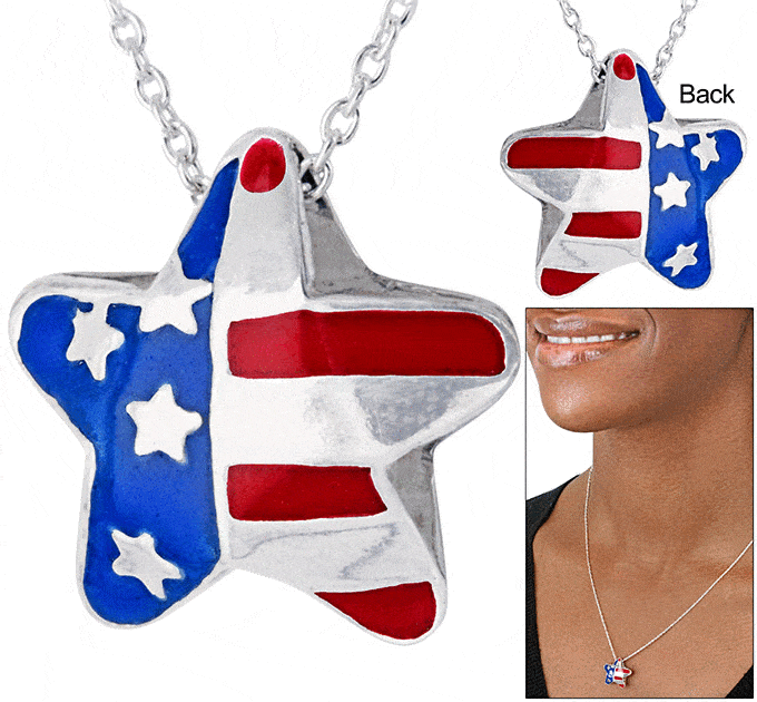 Premium Double-Sided Stars & Stripes Silver-Plated Necklace