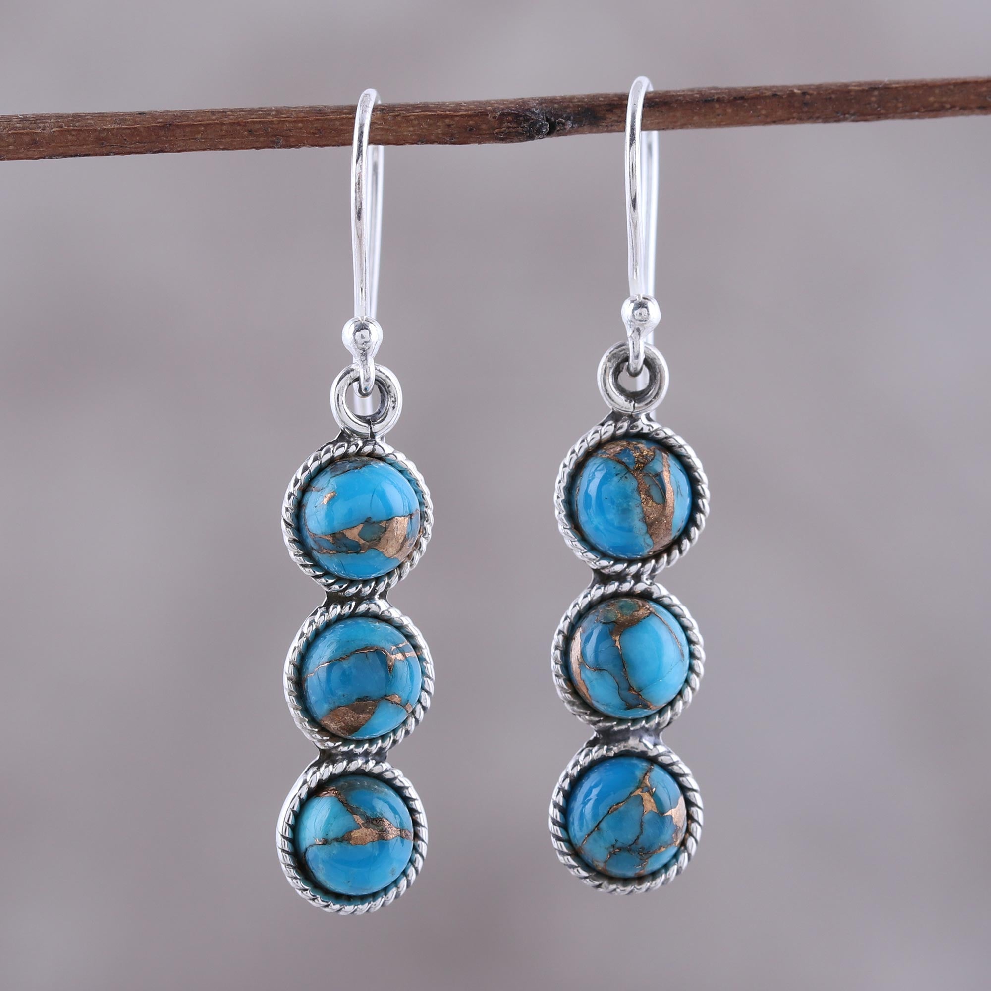 Premium Dancing Circles Earrings: Sterling Silver & Turquoise Elegance