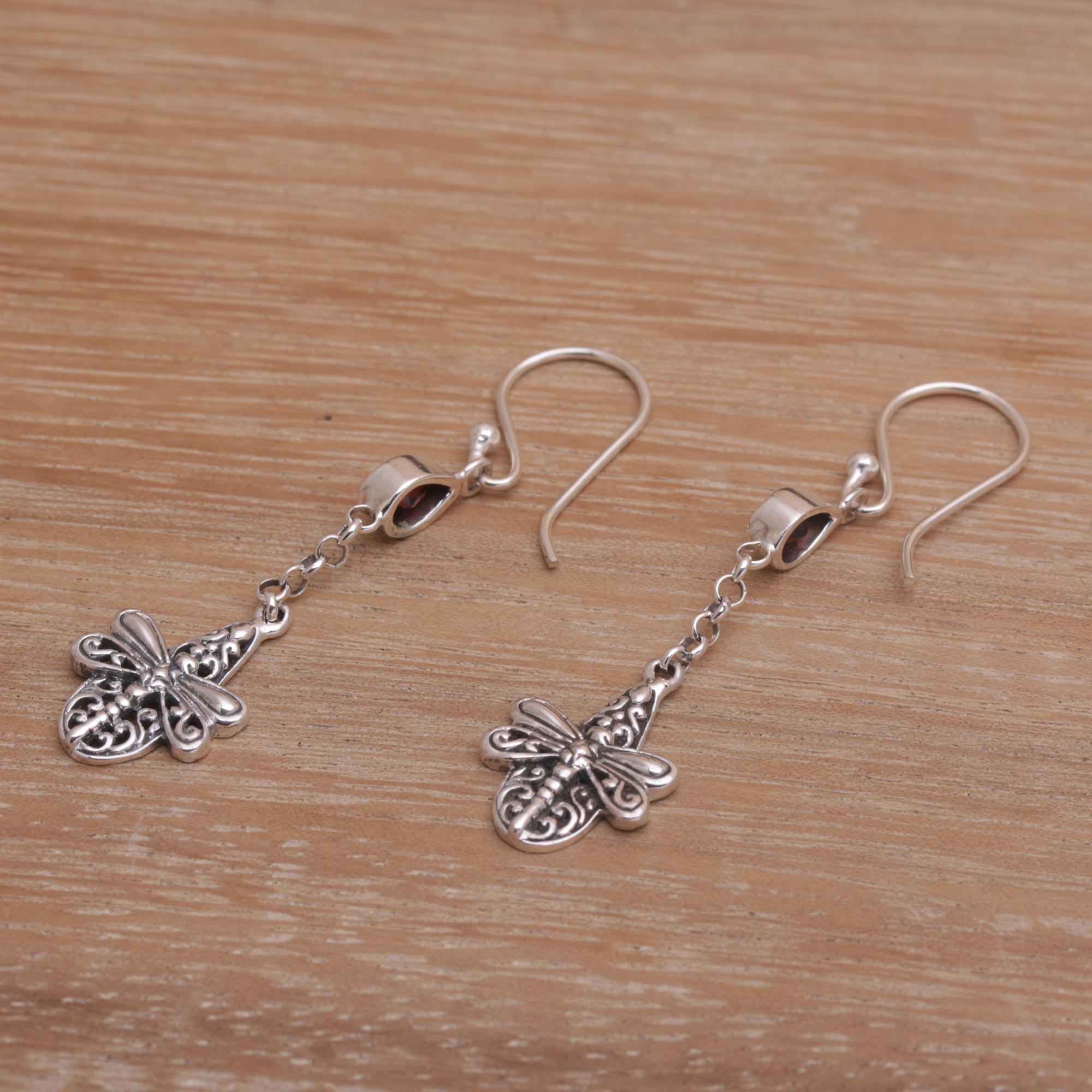 Premium Dragonfly Altar Earrings – Handmade 925 Sterling Silver with Garnet Accents