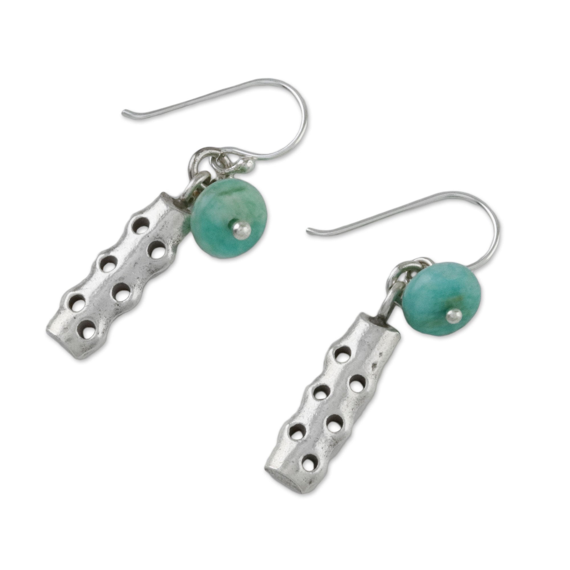 Premium Amazonite & Karen Silver Modern Dangle Earrings – Handcrafted in Thailand