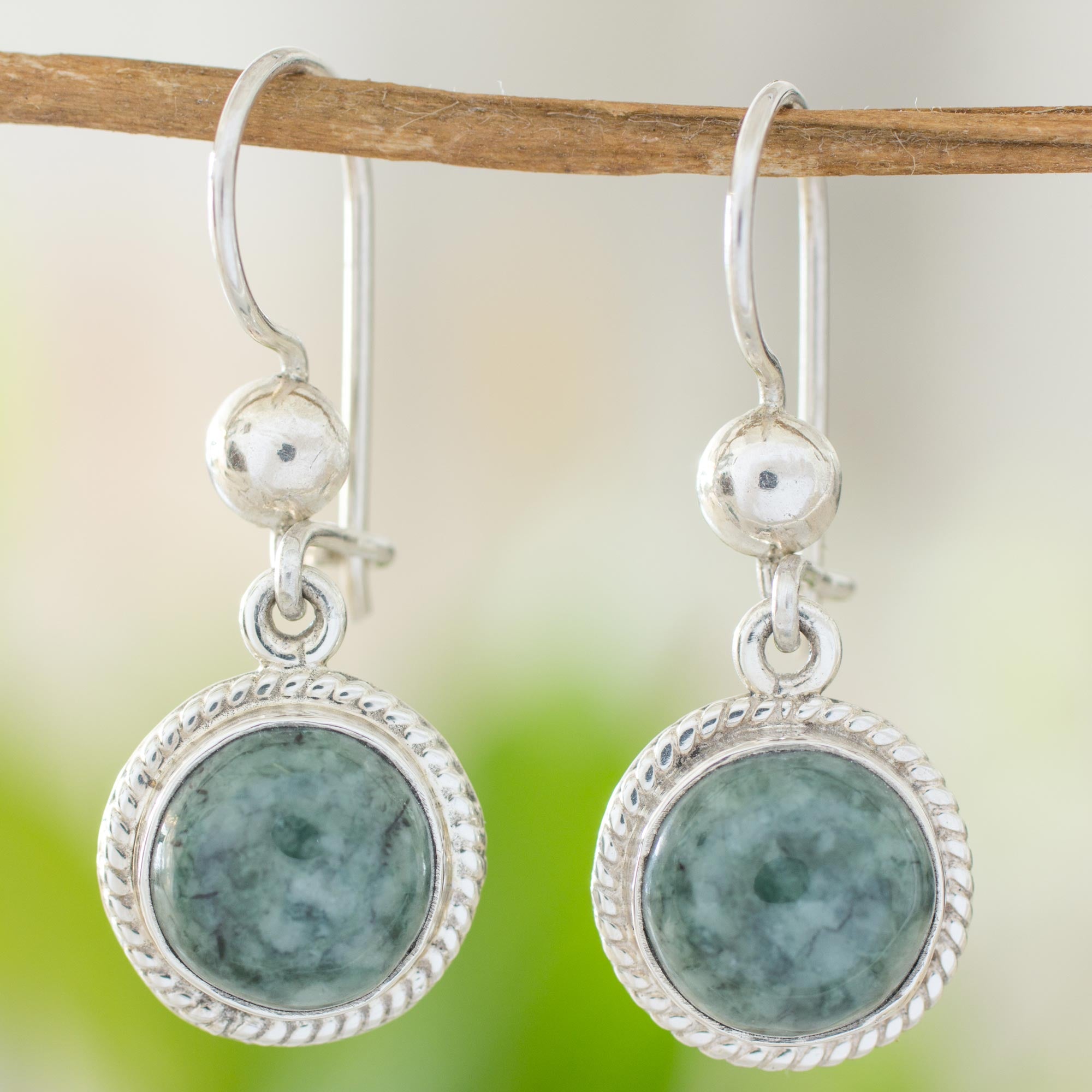 Premium Green Jade Dangle Earrings - Sterling Silver Elegance