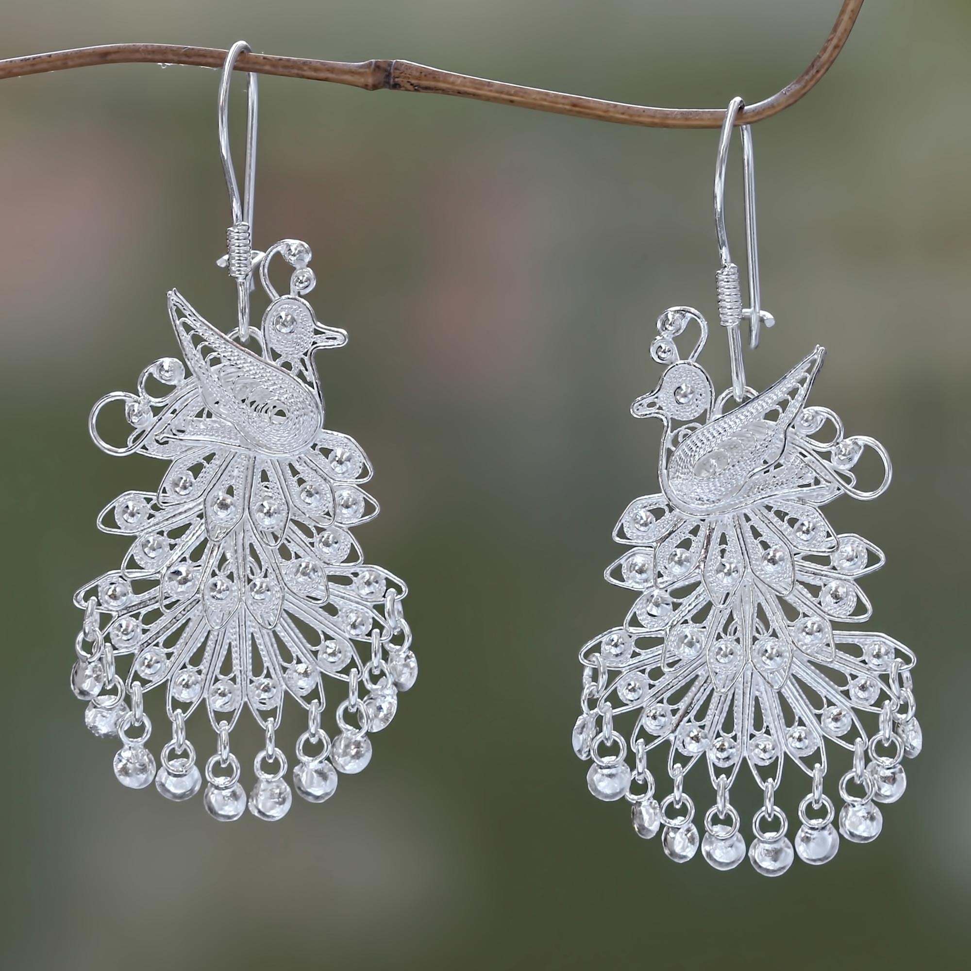 Premium Royal Peacock Sterling Silver Bridal Earrings