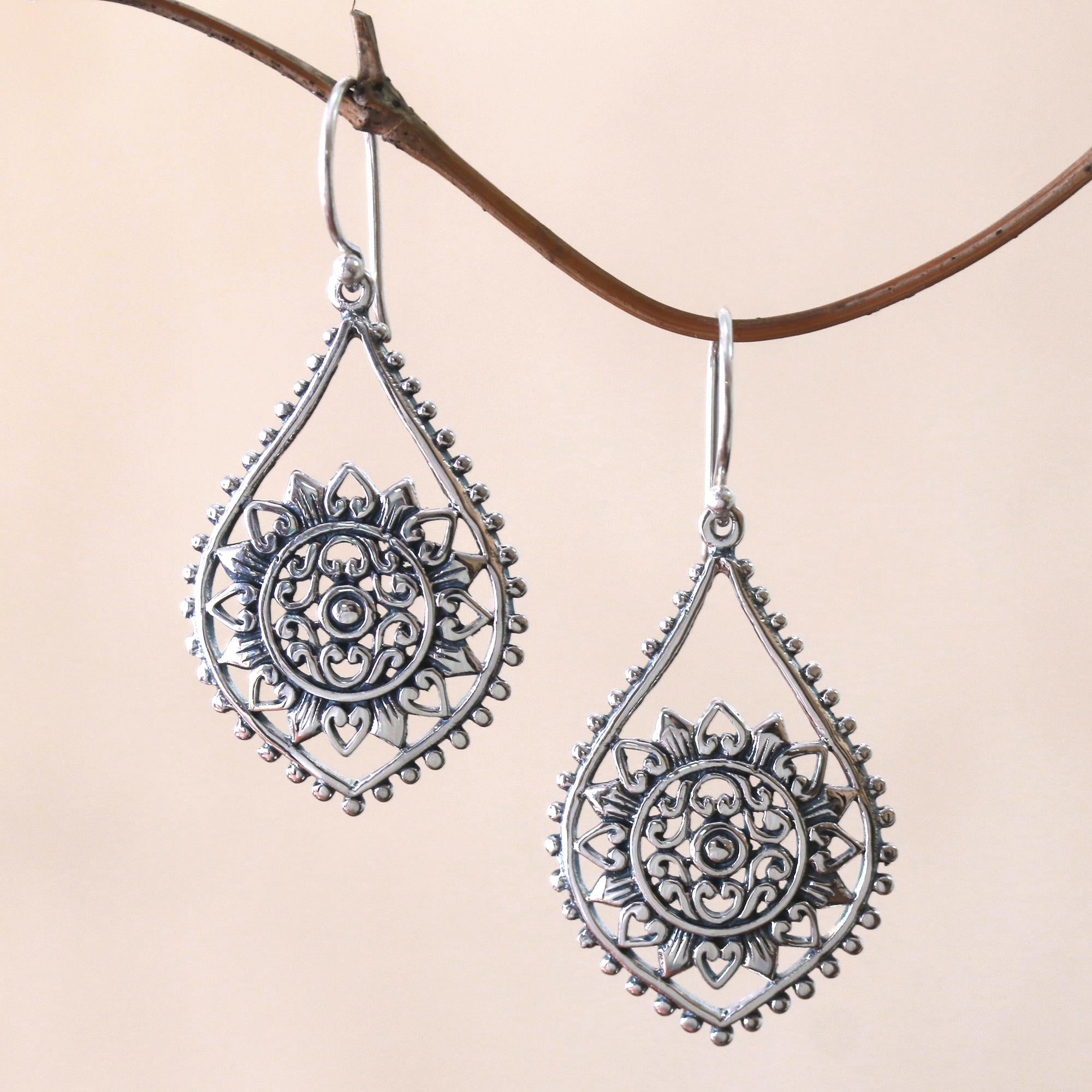 Premium Jagaraga Sun Dangle Earrings – Handcrafted Sterling Silver Bali Jewelry