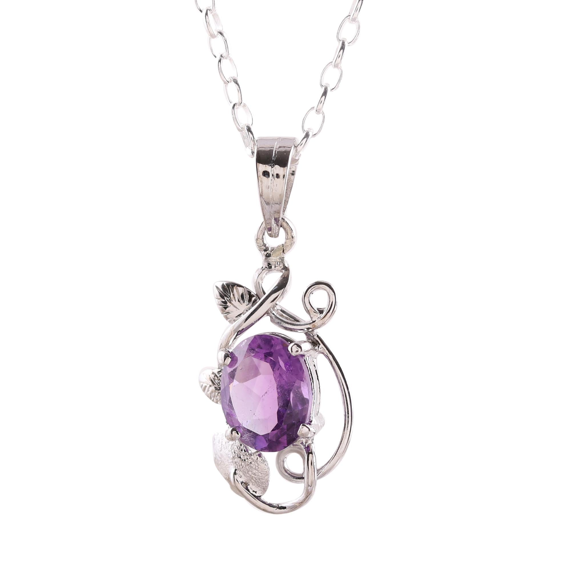 Premium Lilac Dazzle Amethyst Pendant Necklace - Rhodium Plated Sterling Silver